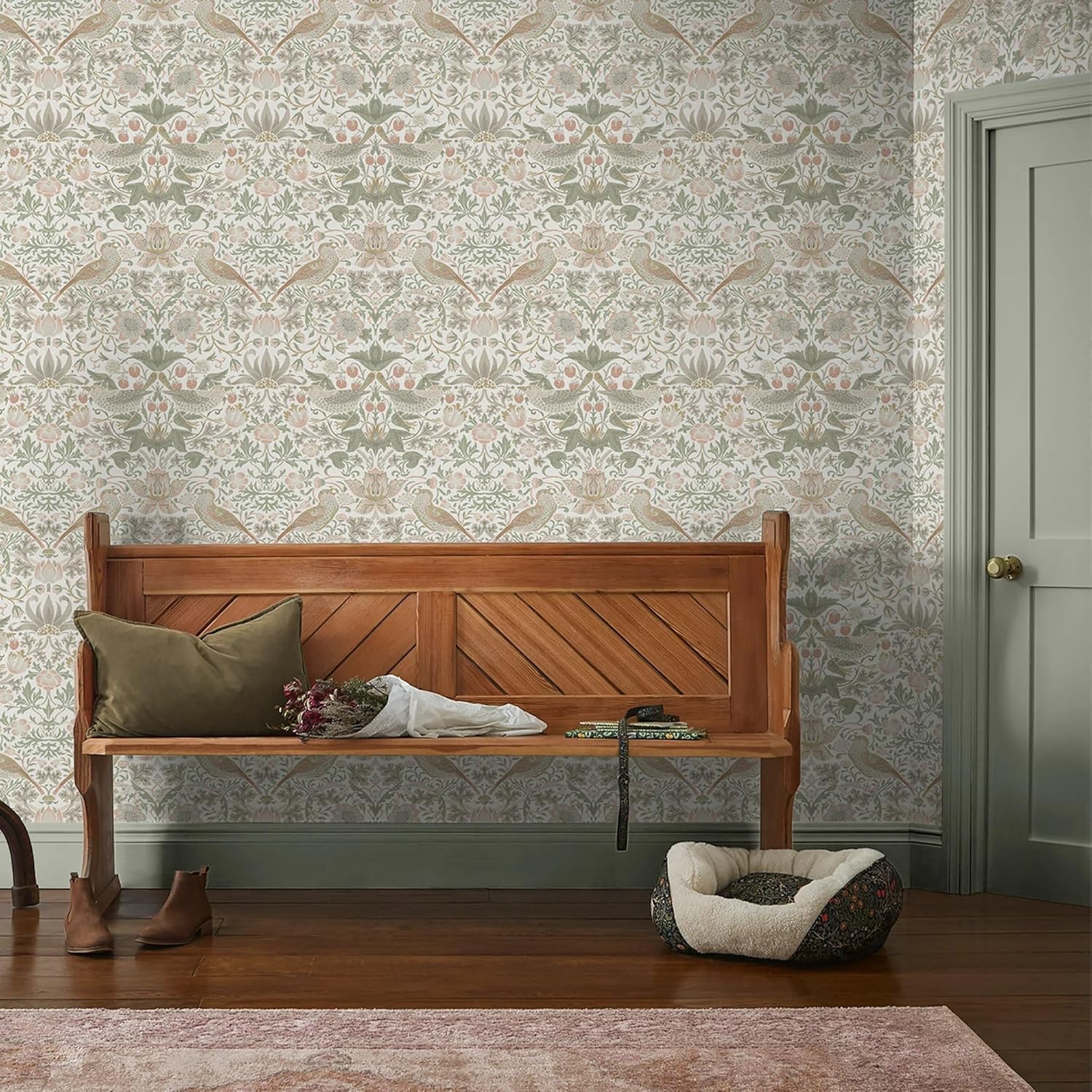 Graham & Brown William Morris at Home Strawberry Thief Sage & Pink Wallpaper
