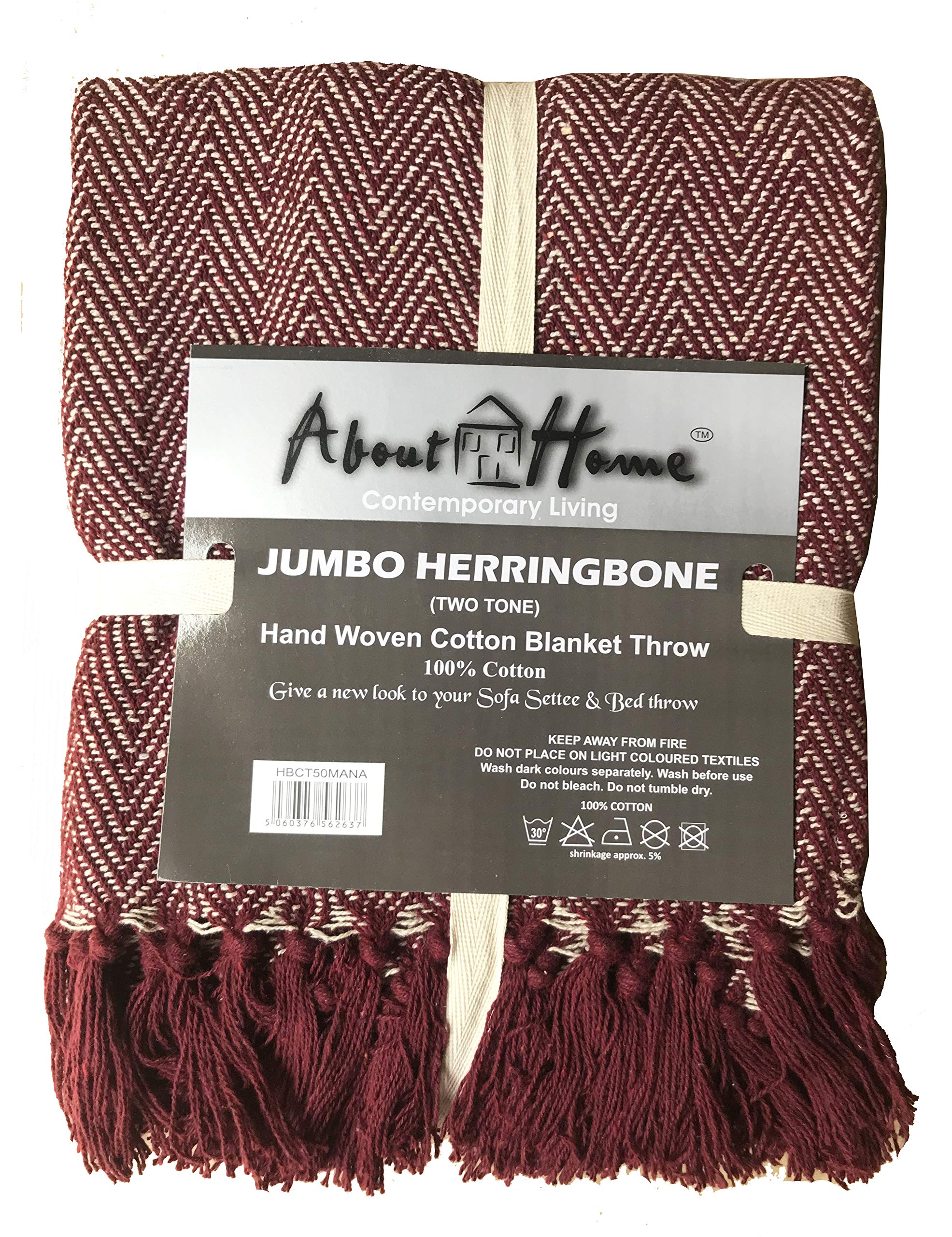 About Home Maroon/Natural Herringbone Cotton Blanket Throw, Settee Cover (, 50"X60")