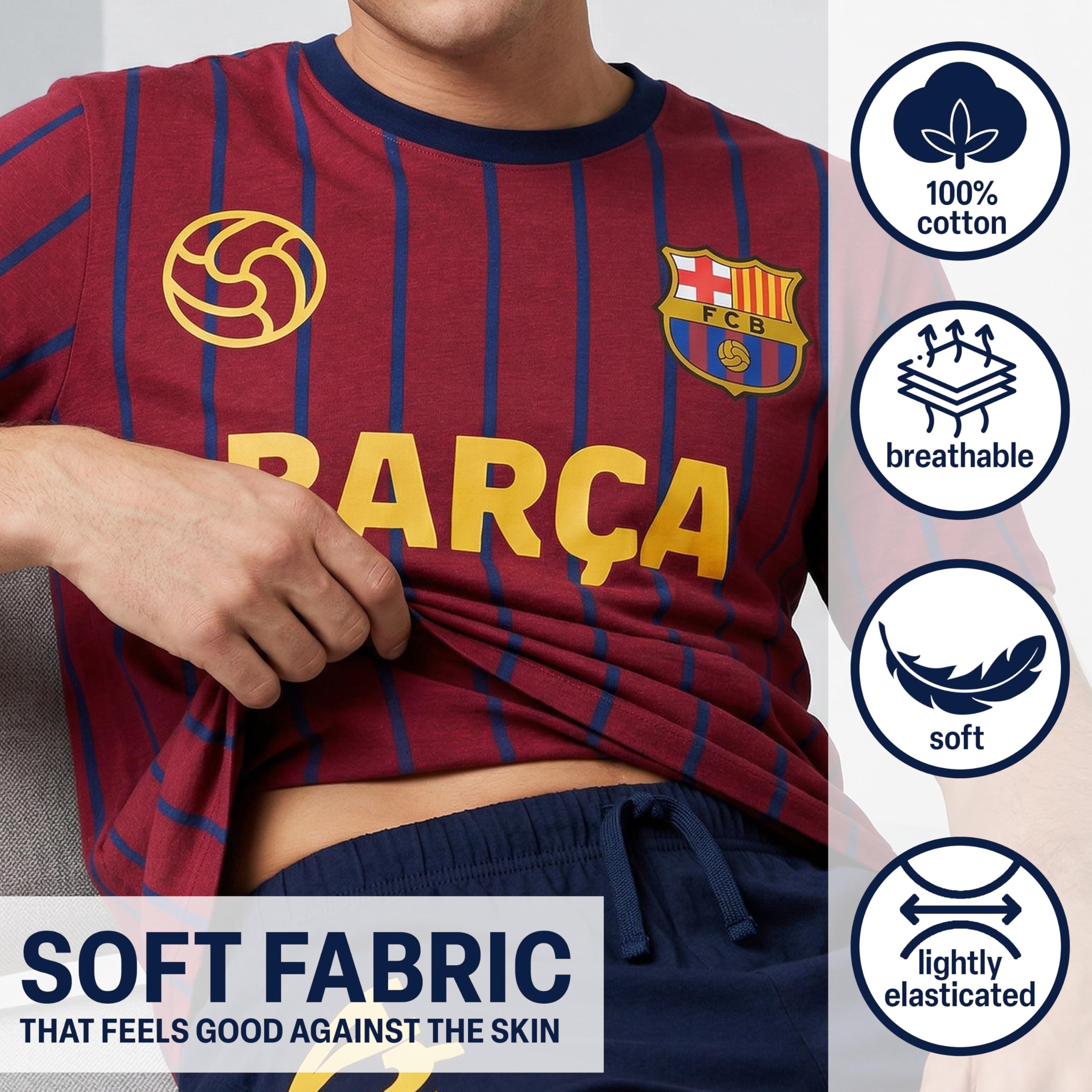 Get Trend Real Madrid | FC Barcelona Pijama Hombre, Conjunto Verano Camiseta Hombre Manga Corta y Pantalón Corto, 100% Algodón, Regalo Futbol