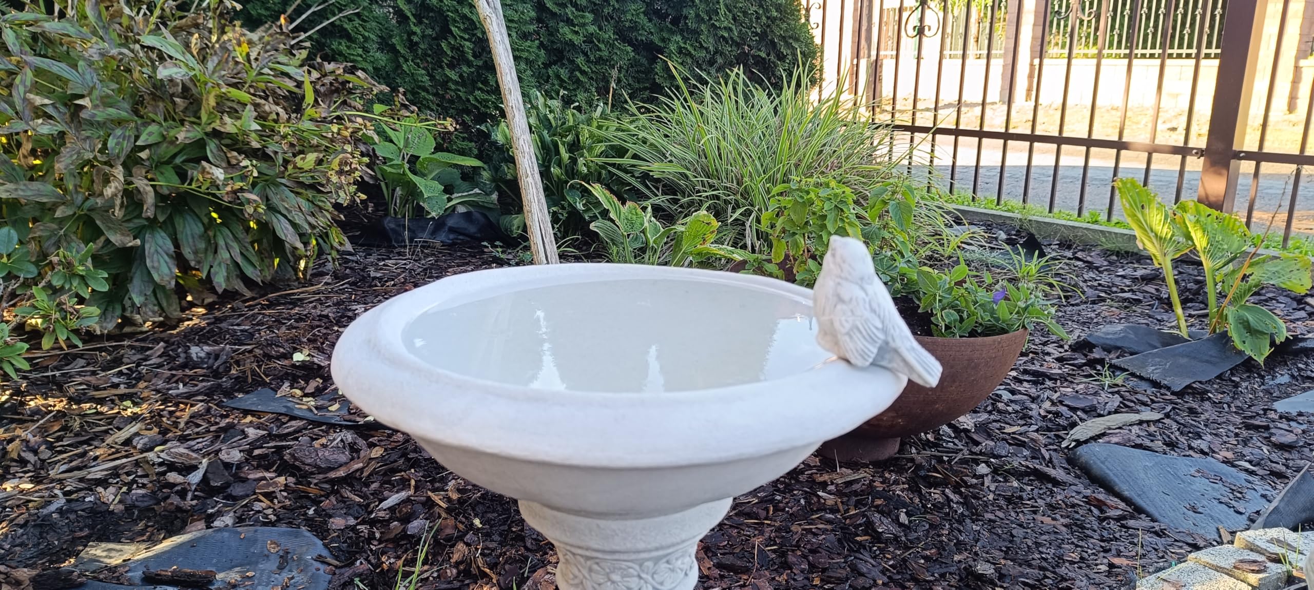 Ornement de Jardin en Pierre coulée - Bain d'oiseau Antique sur Colonne décorative