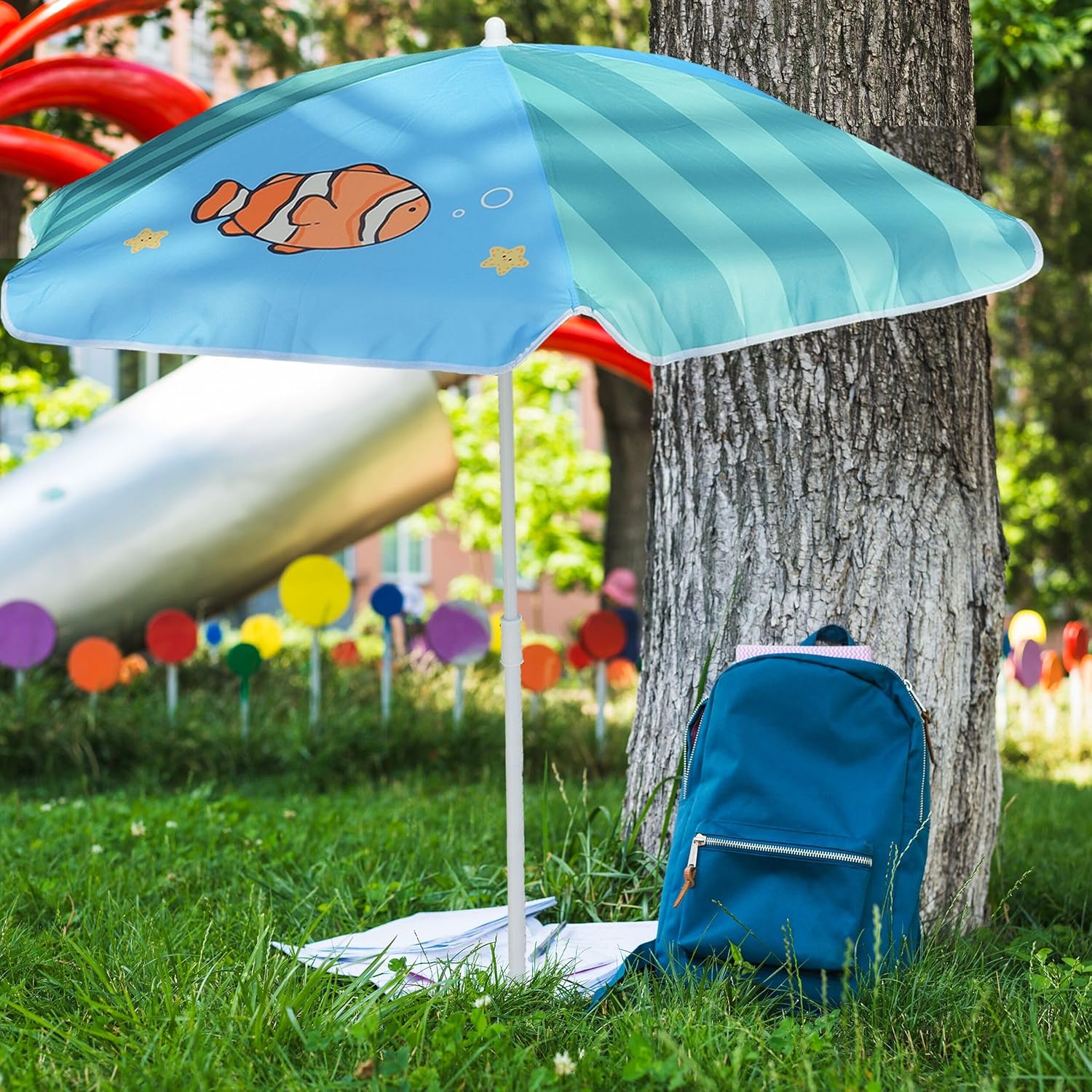AMMSUN 47 Inch Water Table Umbrella,Kids Beach Umbrella & Picnic Table Shade,Ideal for Sand Play,Camping,Beach Trips,and Garden Lightweight Durable