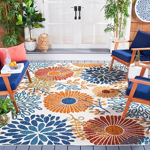 SAFAVIEH Cabana Collection - Alfombra de área de 9 x 12 pies, color crema y rojo, diseño floral, no desprende pelusa y de fácil cuidado, para