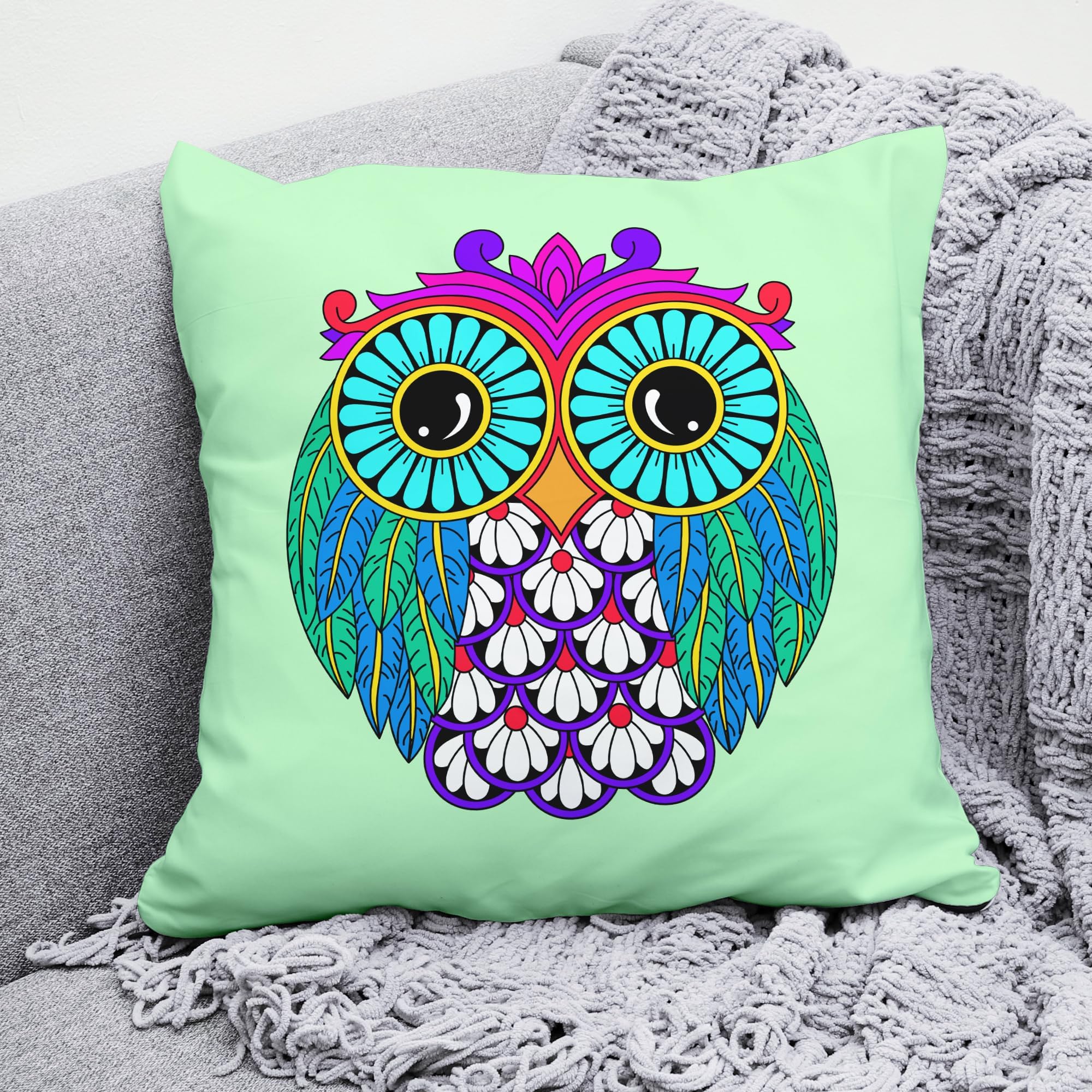 - Ambiyaa Decorative Throw Pillow Cover Bedroom & Living Room Cushion Cover Sofa (16X16 Inches), 1 Piece (Winkey Whoo)