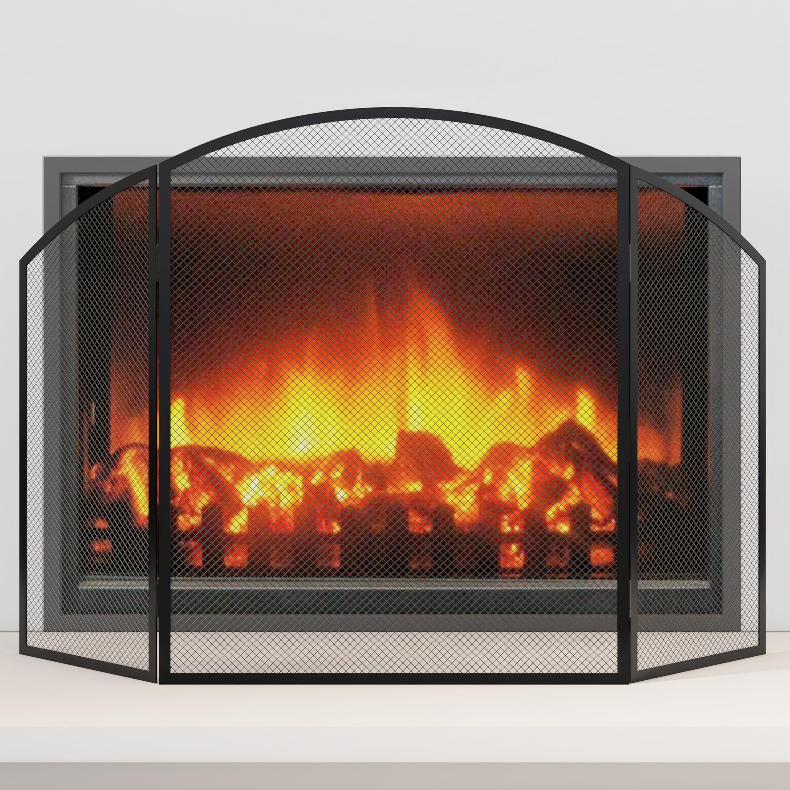 Kingson Rejilla de Protección para Chimenea Negra 96.5x61cm, Protección contra el Fuego para Estufas de Leña y Quemadores de Troncos, Protección contra el Fuego para Bebés, Protección contra el Fuego