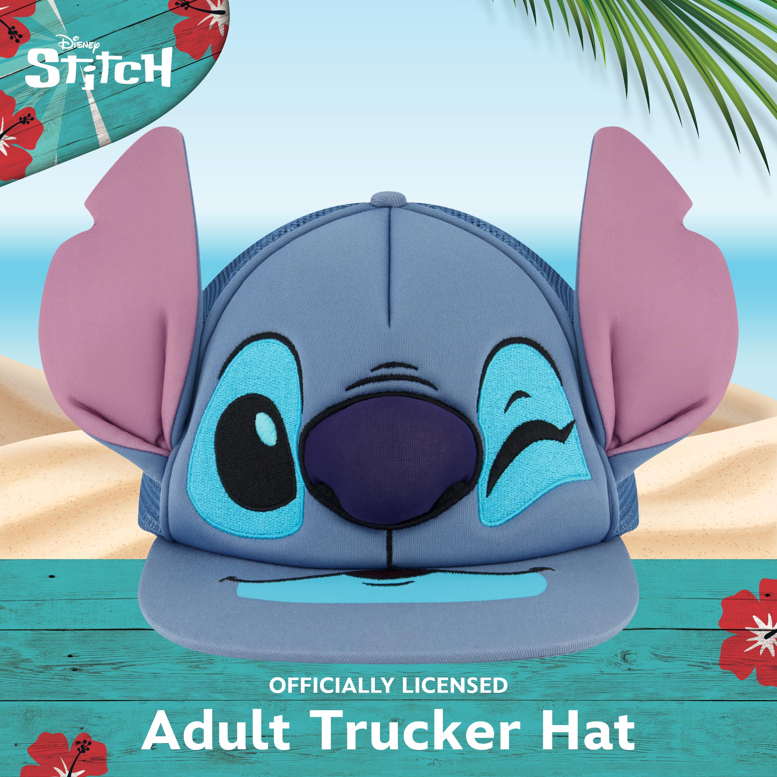 Concept One Czapka bejsbolowa dla dorosłych Disney Stitch Dad Hat, dla dorosłych, z zakrzywioną czapką baseballową, Niebieskie uszy 3D, Rozmiar uniwersalny