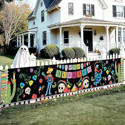 KatchOn, Cartel del Día de los Muertos para patio, extragrande, 120 x 20 pulgadas, pancarta mexicana de Halloween para decoraciones del Día de los