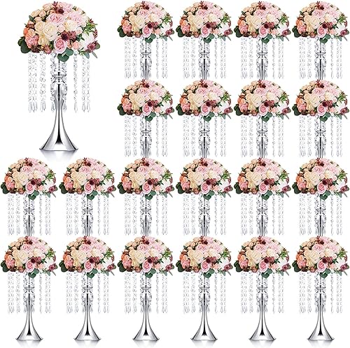 Unittype 20 centros de mesa de boda para mesas de 13 pulgadas de alto, soporte de flores de cristal, jarrones florales para mesa de arreglos