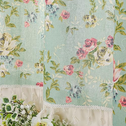 Miniatura 19 de Cenefa de mezcla de lino floral para ventana de 20 pulgadas de largo, cenefas de cortina de cocina con borlas, rosa rosa, retro, elegante, cortinas