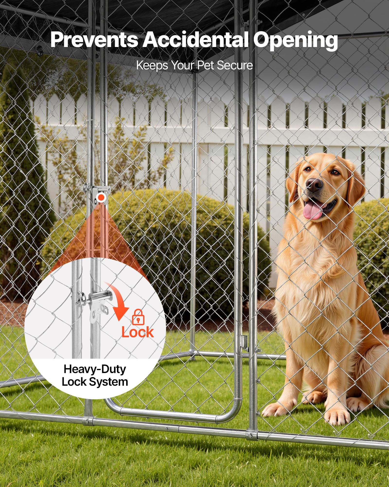 VEVOR Hundezwinger, 2,3 x 2,3 x 2,15 m, Hundehütte mit Sicherheitsschloss, Outdoor Hundehaus mit UV-Beständiger & Wasserdichter Dachabdeckung, Robuste Hundegehege/Auslauf für Große Hunde