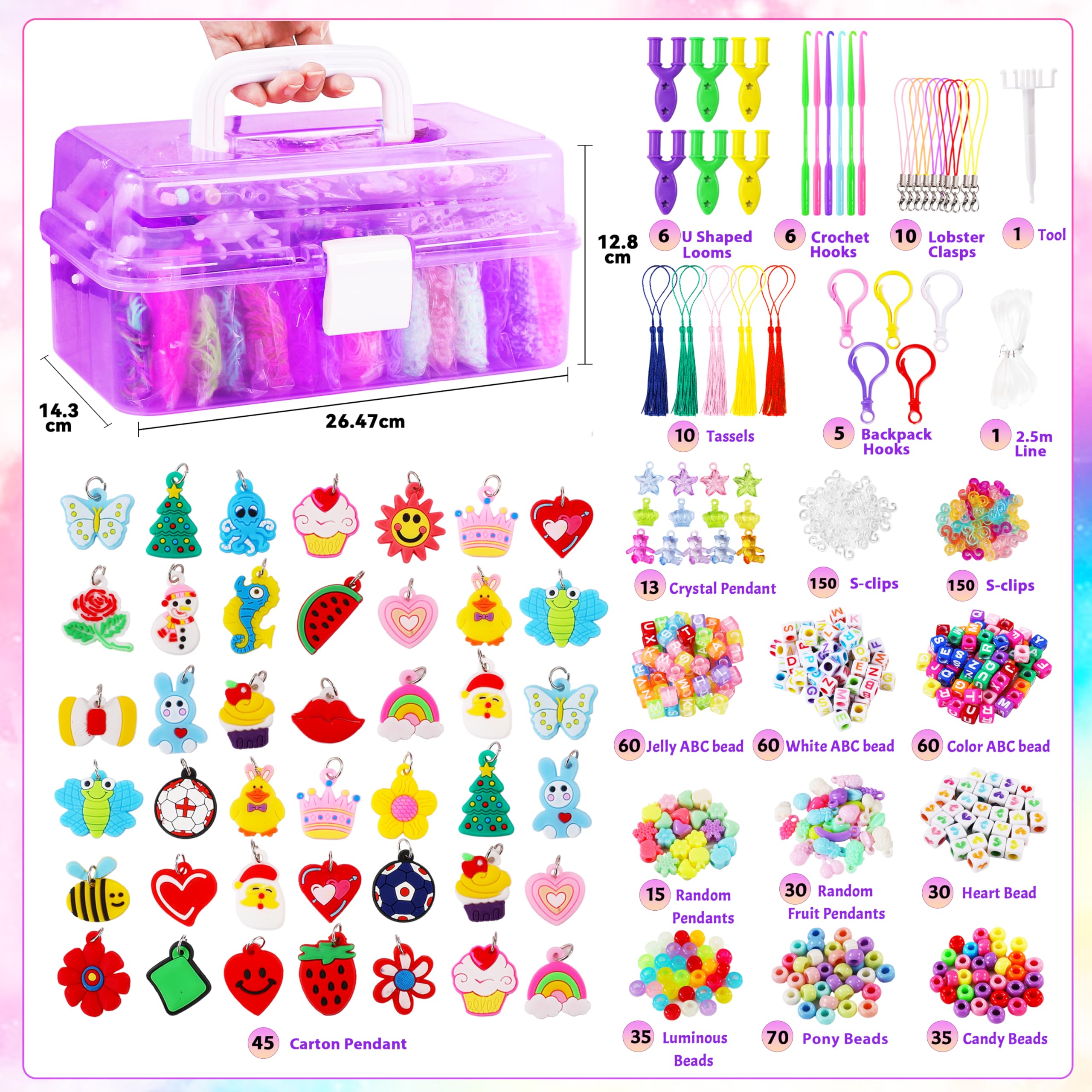 LUZOON Elastici per Braccialetti Kit XXL, 12000+ PCS 30 Colori Kit Braccialetti Bambina Loom Bands Con Scatola a Tre Strati Fai da te di Gomma Bracciale Compleanno di Regalo (Viola)