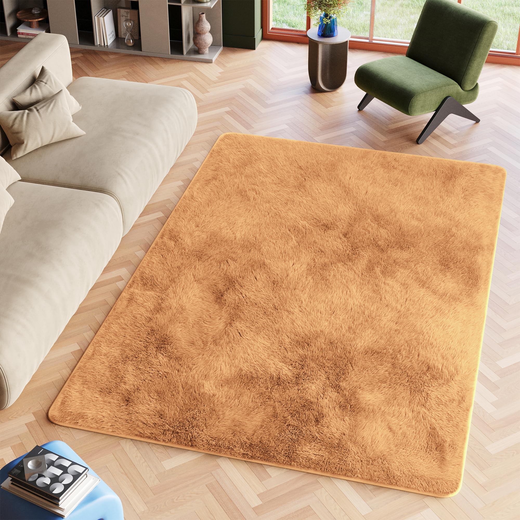 TAPISO Silk Alfombra Antideslizante de Pelo Largo Shaggy Diseño Moderno Beige Mullida Suave Alfombra de Salón Dormitorio Habitación Infantil Oeko-Tex 200 x 300 cm