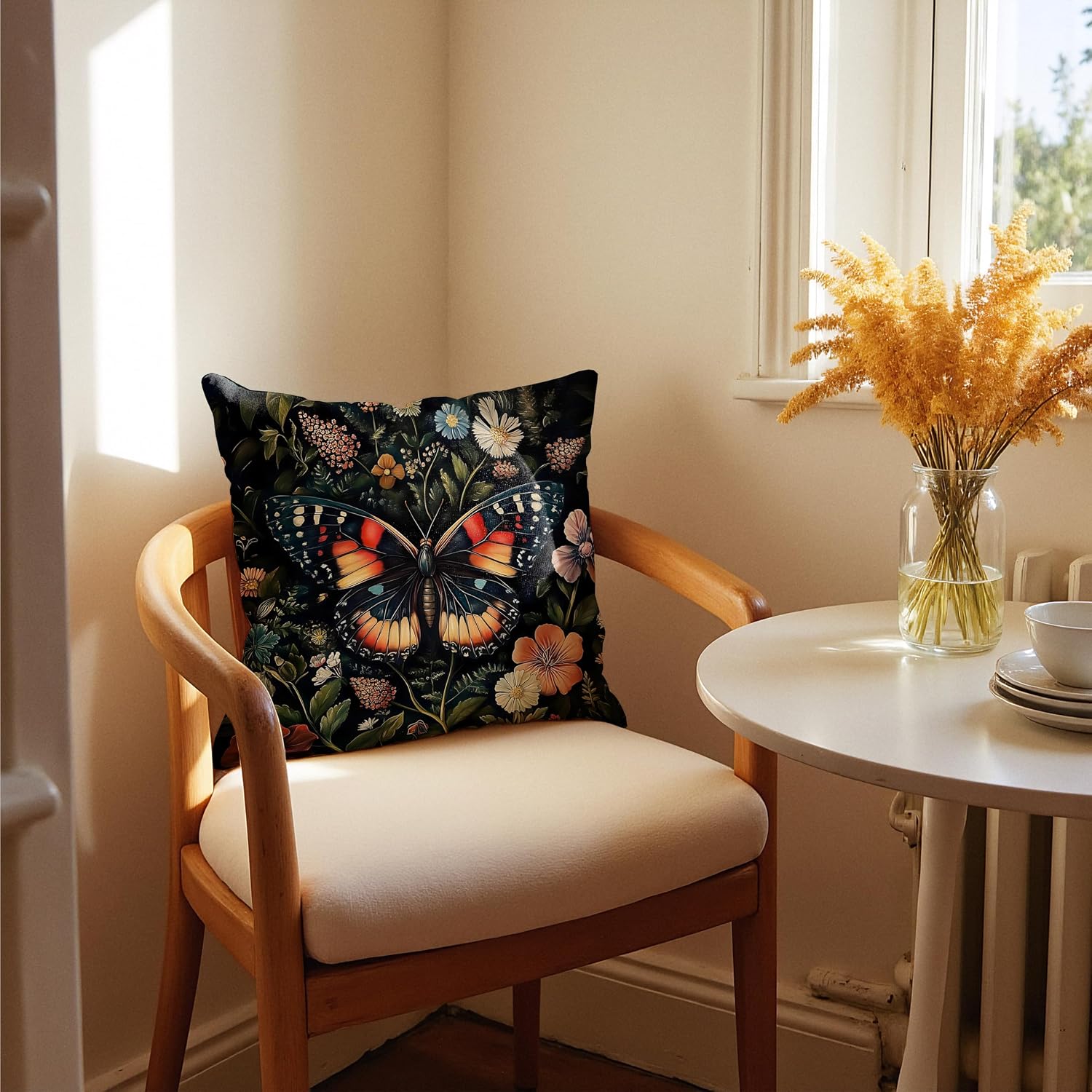 Gorgeous Butterfly Floral Pillow Covers 18x18, Dark Cottagecore Wildflower Botanical Moth Decorative Throw Pillow Covers for Bedroom Living Room Home, Butterfly Room Decor image 5