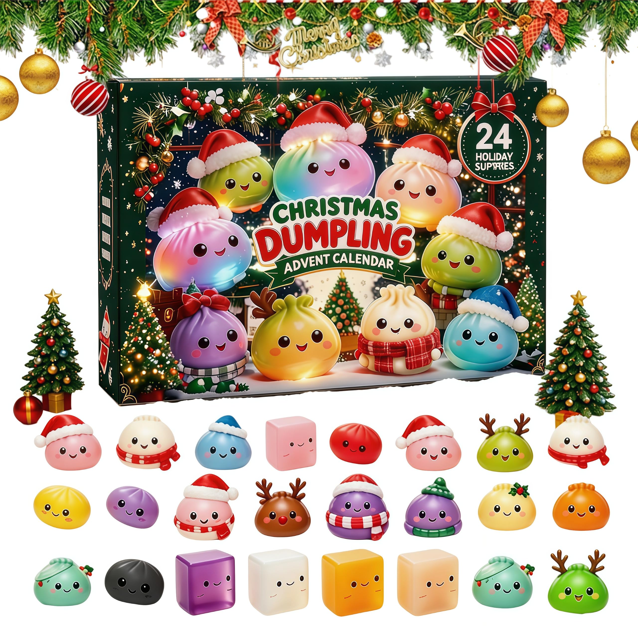 Christmas Dumpling Squishy Advent Calendar 2026, 24 Days Countdown Toy (#H) — image 1