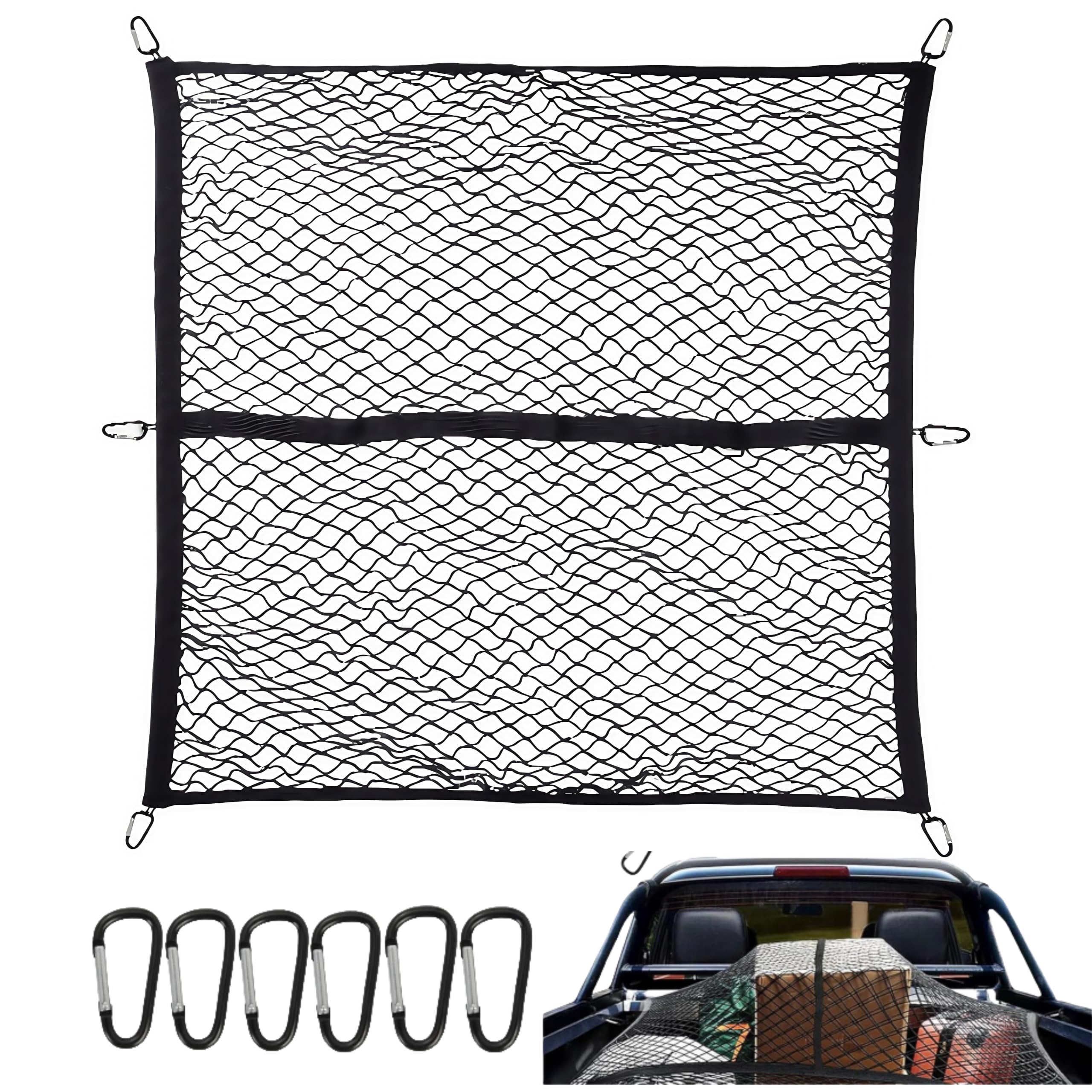 Rete Elastica Universale Per Rimorchi, Rete Portaoggetti Per Bagagliaio Auto Rete Portaoggetti Per Soffitto Auto Con 12 Ganci Per Camion Suv Auto Jeep Ecc Senza Moschettone 88836424