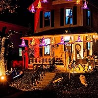 Vista 4 de Dazzle Bright 8 luces colgantes de sombrero de bruja para colgar, decoraciones de Halloween impermeables con control remoto para decoración