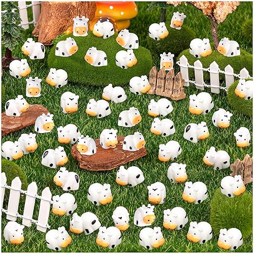 46 piezas de mini juguetes de vaca, lindos animales de vaca, figuras en miniatura para tartas de vaca, adornos de resina para jardín, musgo de
