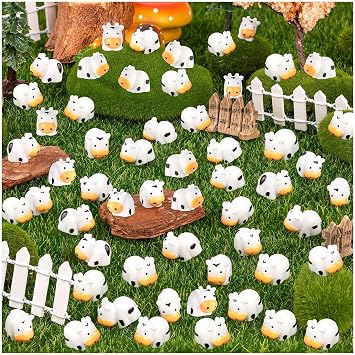 92 Pcs Mini Cow Toys, Cute Cow Animals Miniature Figurines Cow Cake Toppers, Resin Garden Moss Landscape Ornaments for Cake Decoration Garden Home Party Decor
