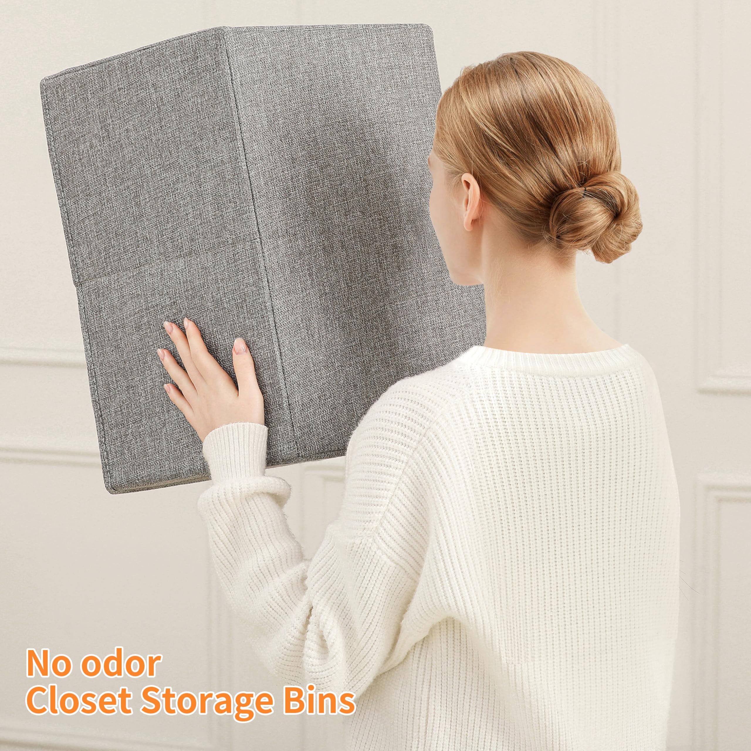 Faltbare Aufbewahrungskörbe aus Leinen, Stoff-Aufbewahrungskörbe, waschbar, Kleider-Organizer mit Griff, Pullover-Organizer für Schrank (dunkelgrau, 47,7 x 28,9 x 21,5 cm)