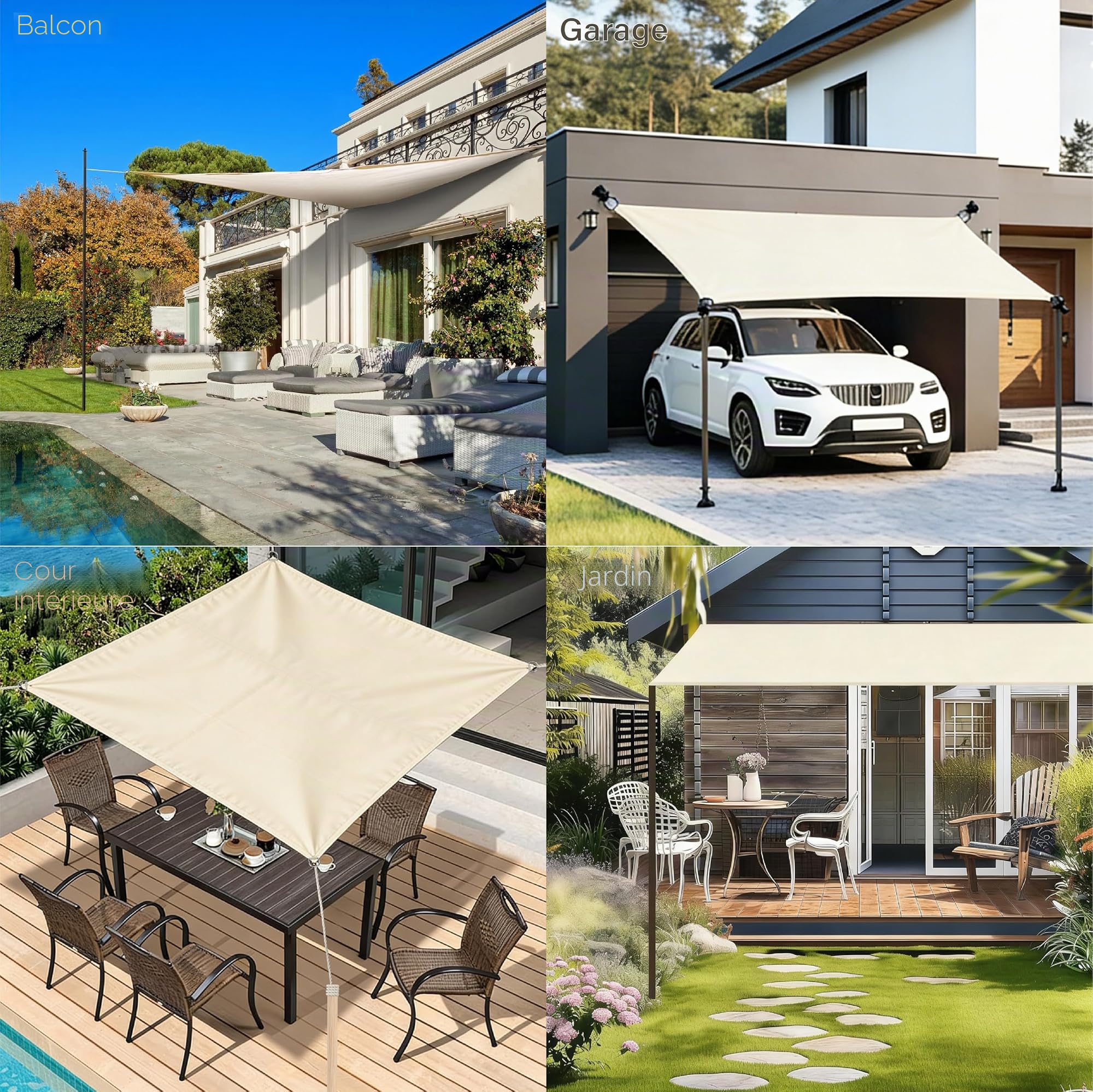 Voile d'ombrage Triangulaire | différentes Tailles | Protection Anti-UV | PES imperméable à l'eau | Taille: 6m x 6m x 6m