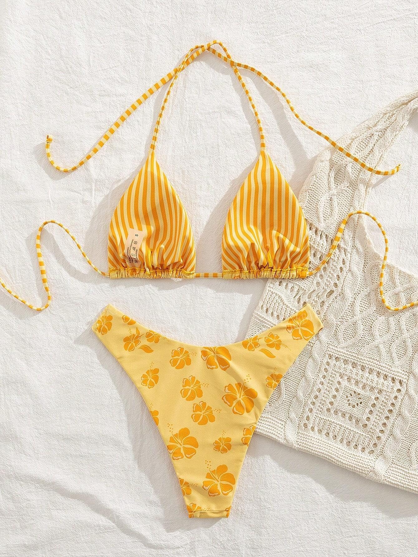 BYFINECANY Costume da bagno da donna stampato su tutta la superficie, costume da bagno estivo a vita alta