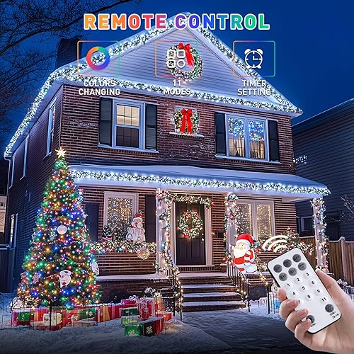 Miniatura 2 de JMEXSUSS 500 luces LED de Navidad que cambian de color, 173 pies, luces blancas y multicolor con control remoto para exteriores, impermeables, luces
