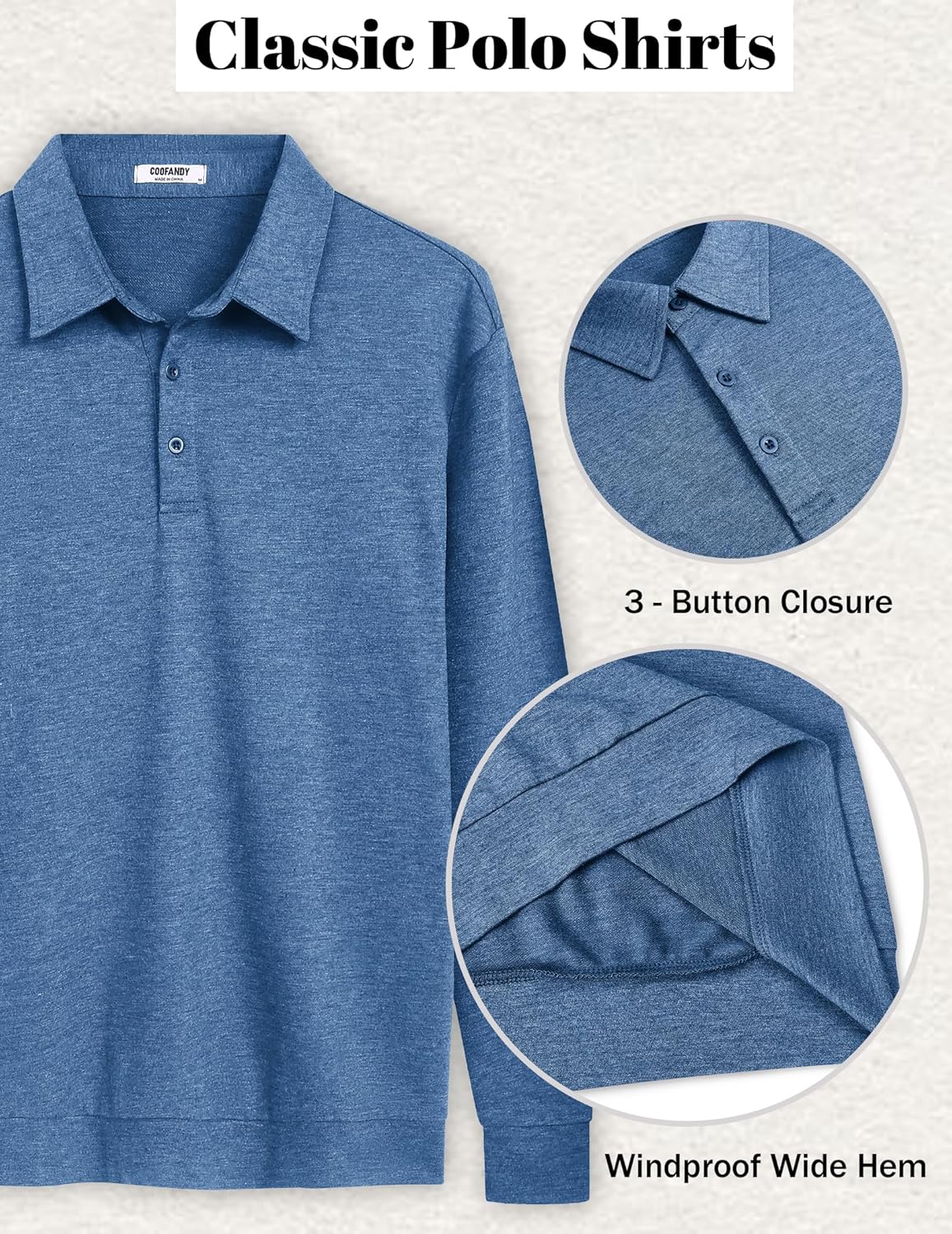 COOFANDY Mens Polo Shirts Long Sleeve Casual Lightweigt Golf Polos Button Collared Tshirt