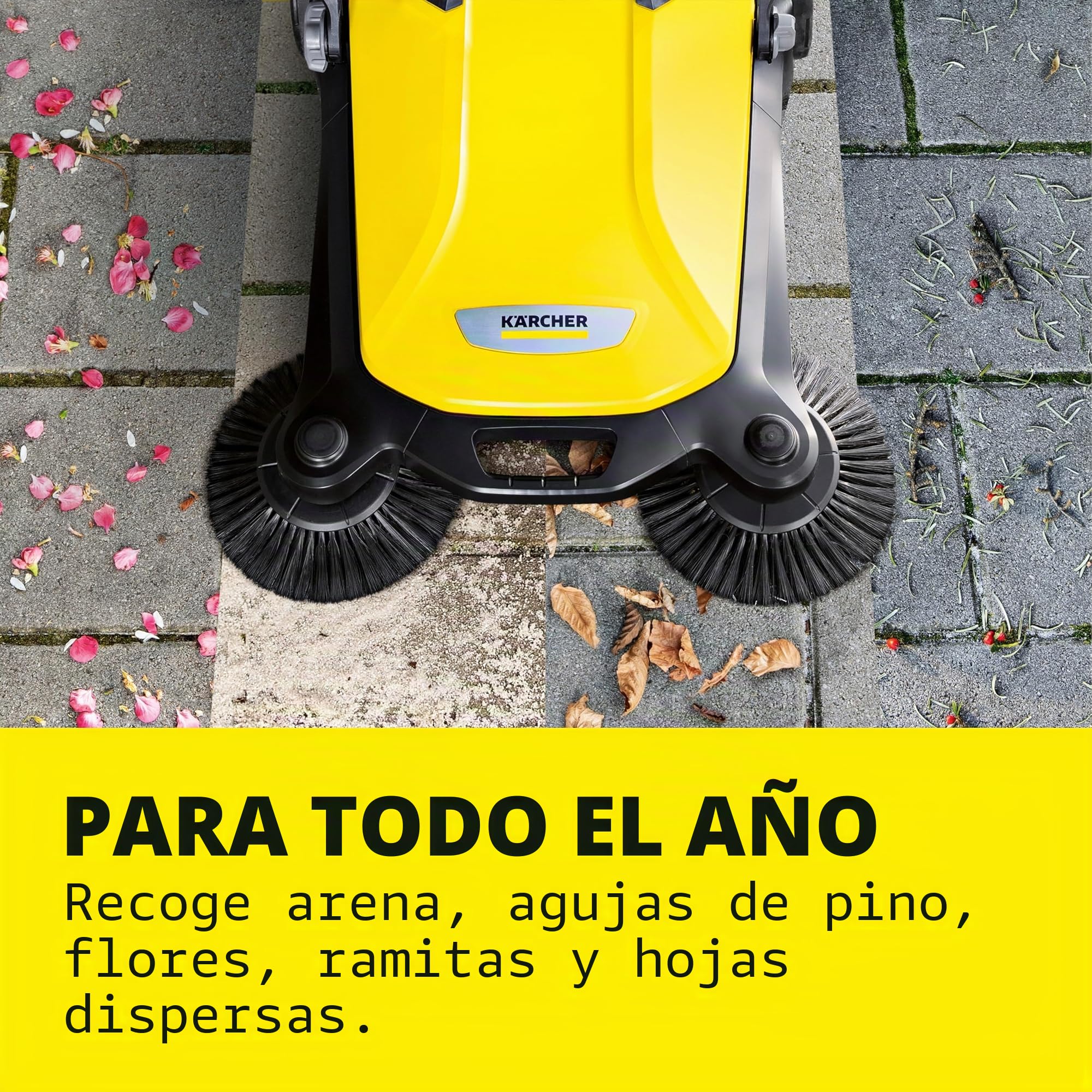Karcher S 4 - Barredora de Piso de Empuje Manual para Exteriores, Capacidad de 5.25 galones, Ancho de Barrido de 26.8 Pulgadas, Barre 26,000 pies Cuadrados/Hora