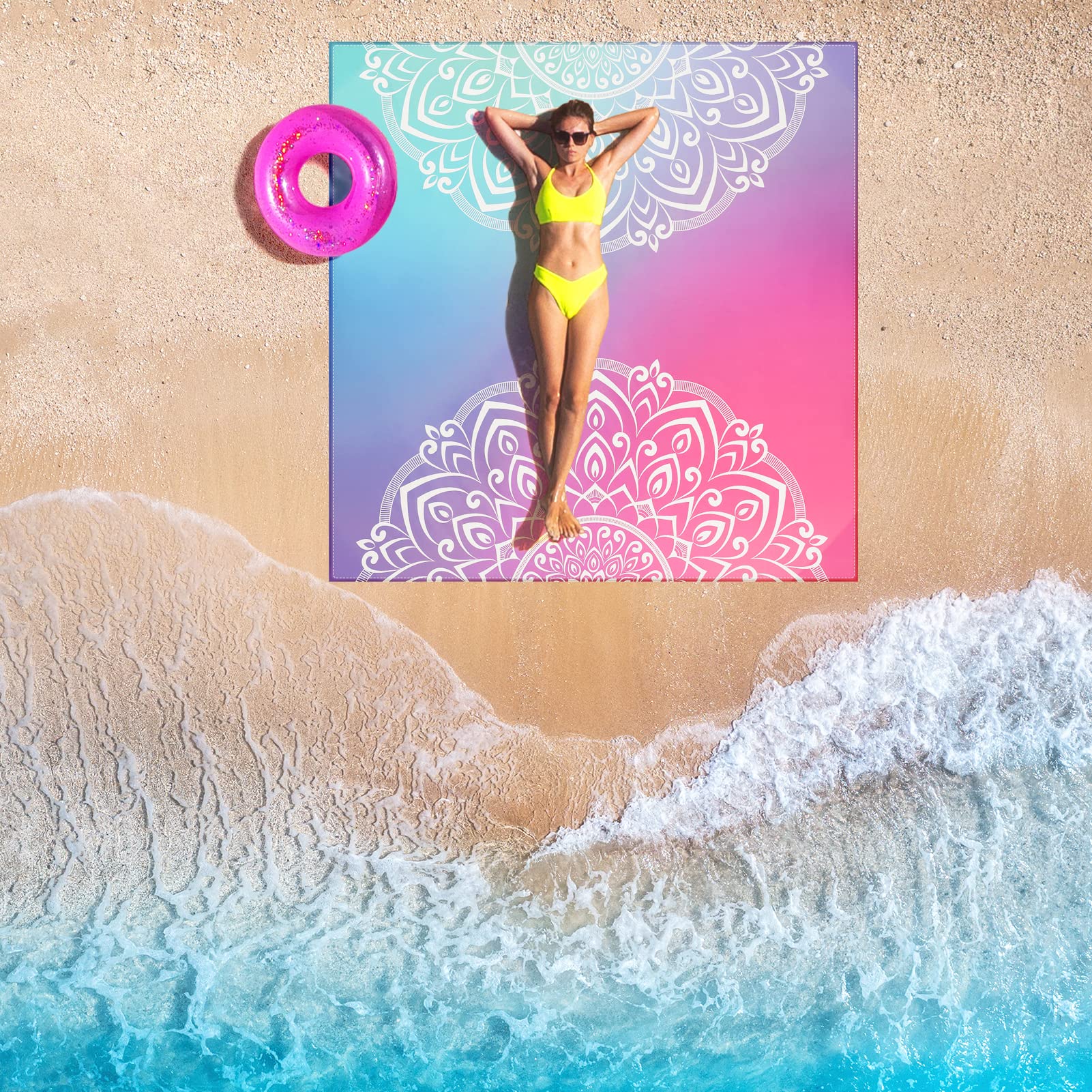 HIHOHO Manta de playa impermeable a prueba de arena, tapete de playa extra grande de 79 x 83 pulgadas/120 x 108 pulgadas para 1-8 adultos, tapete de picnic duradero de secado rápido para playa,