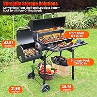 Vista 6 de Realcook Parrillas de carbón con ahumadores Offest: Parrilla de barbacoa de carbón de barril espaciosa Combo de parrilla para ahumar barbacoa