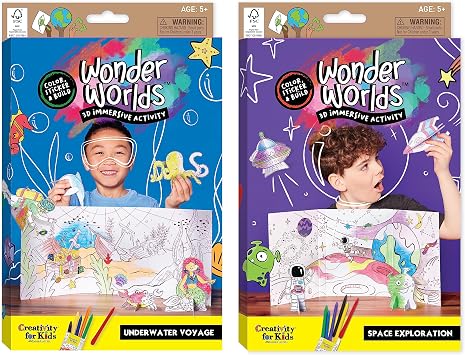 Creativity for Kids Wonder Worlds 3D Coloring Craft Kit 2 Pack Outer Space and Underwater Voyage - Gifts for Boys and Girls Ages 5+