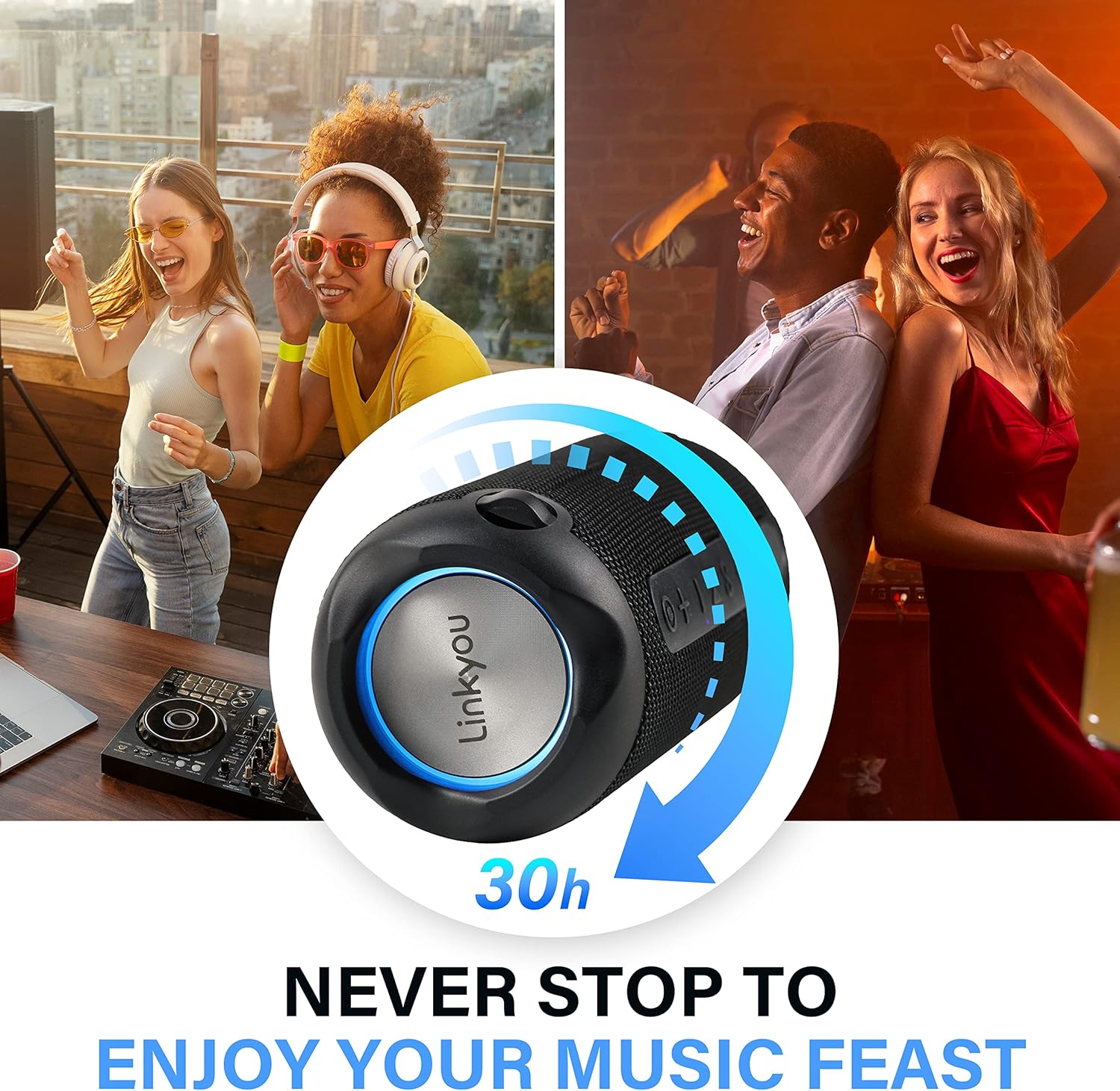 Generic Linkyou Bluetooth Speakers Portable Wireless Speaker with 30W Stereo Sound, Upgraded Portable Speaker Black, IPX7 Waterproof Shower Speaker, Playtime of Up to 30 Hours, RGB Light