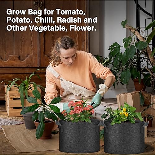 Miniatura 7 de HealSmart Bolsas de cultivo de plantas de 10 galones, macetas de tomate paquete de 5 con asas, tela no tejida de aireación, maceta de jardinería