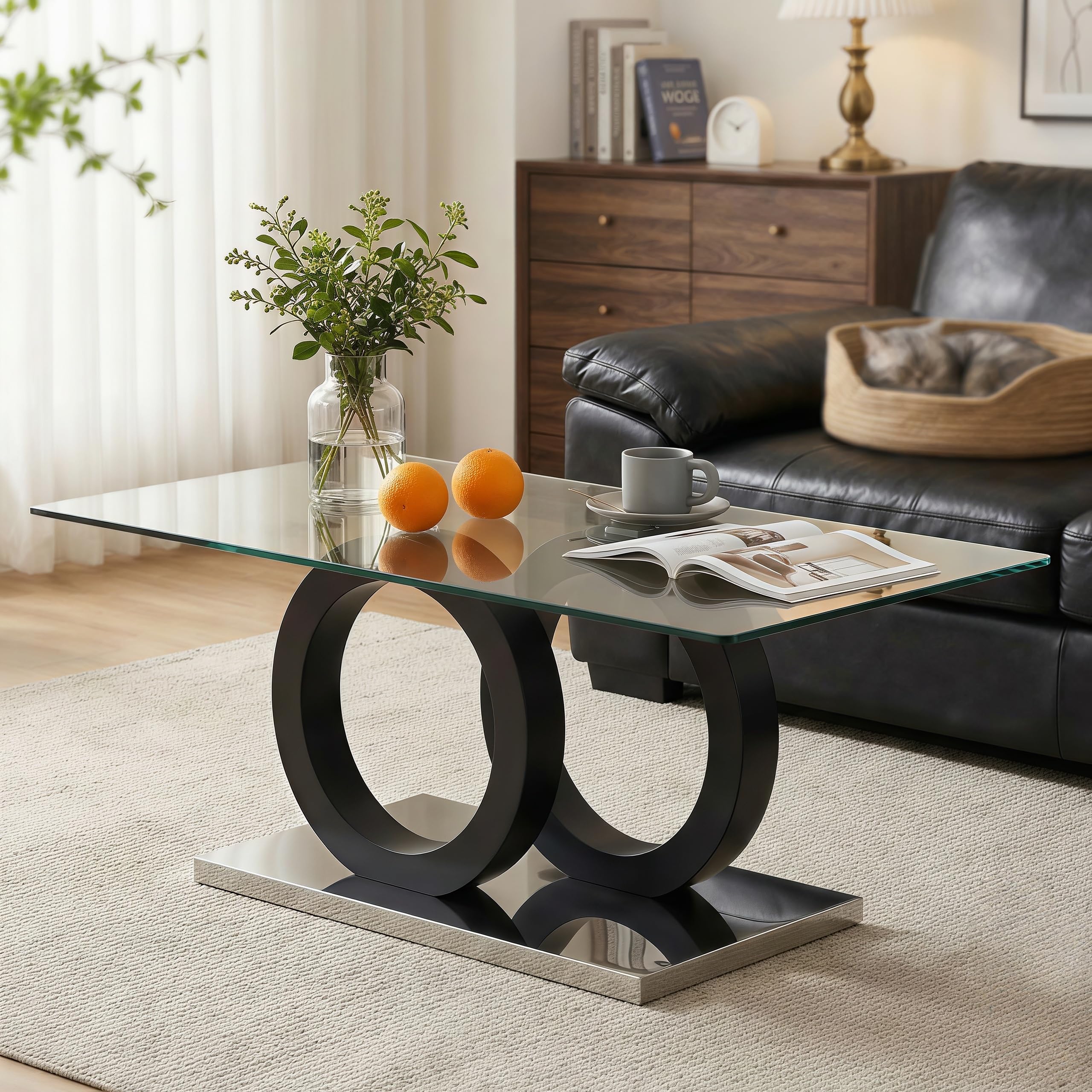 Glass Coffee Table for Living Room Modern Rectangular Center Table 47 Living Room Table with Clear Tempered Glass