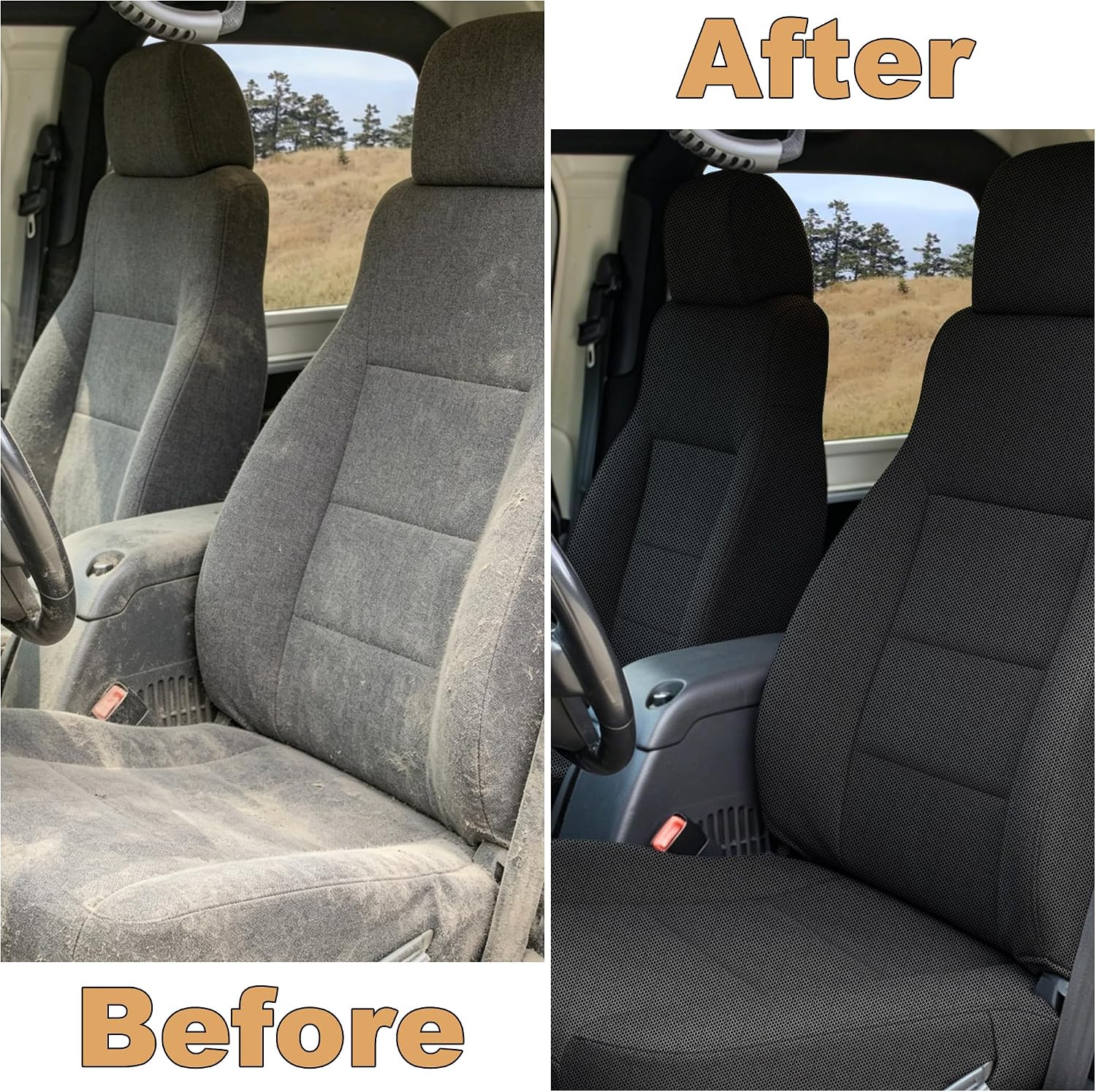 Front Knitted Mesh Composite Cloth Seat Covers for Jeep Wrangler TJ (2003-2006) & for Jeep Wrangler Unlimited (2004-2006) Easy to Clean - Black
