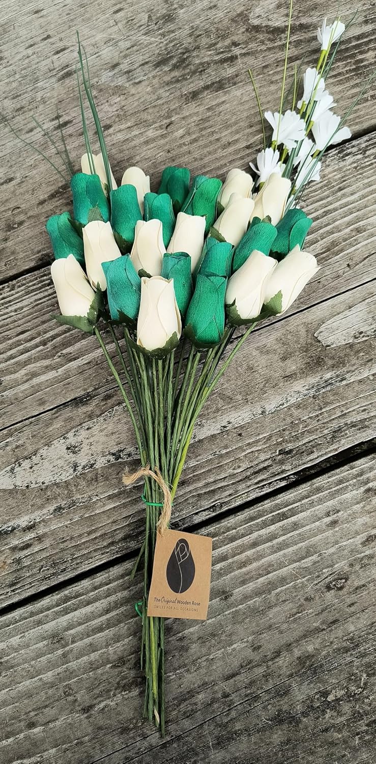 St. Patrick's Day Green and White Flower Bouquet Closed Bud Roses (2 Dozen)