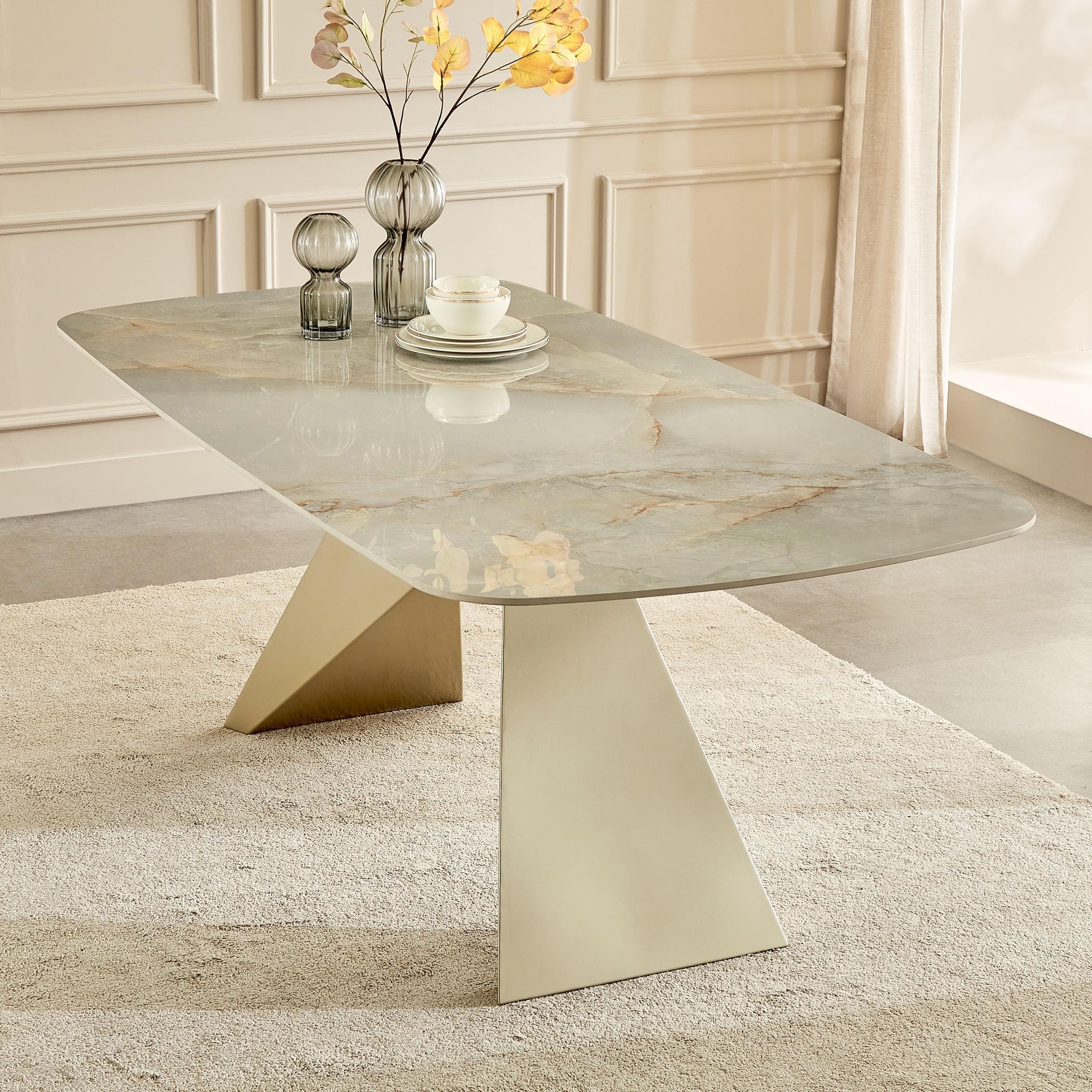 Home Centre 6 Seater Homeshores Ceramic Top Dining Table | Ceramic Top Dining Tables for Dining Room|(Gold) 1 Year Warranty-image-47