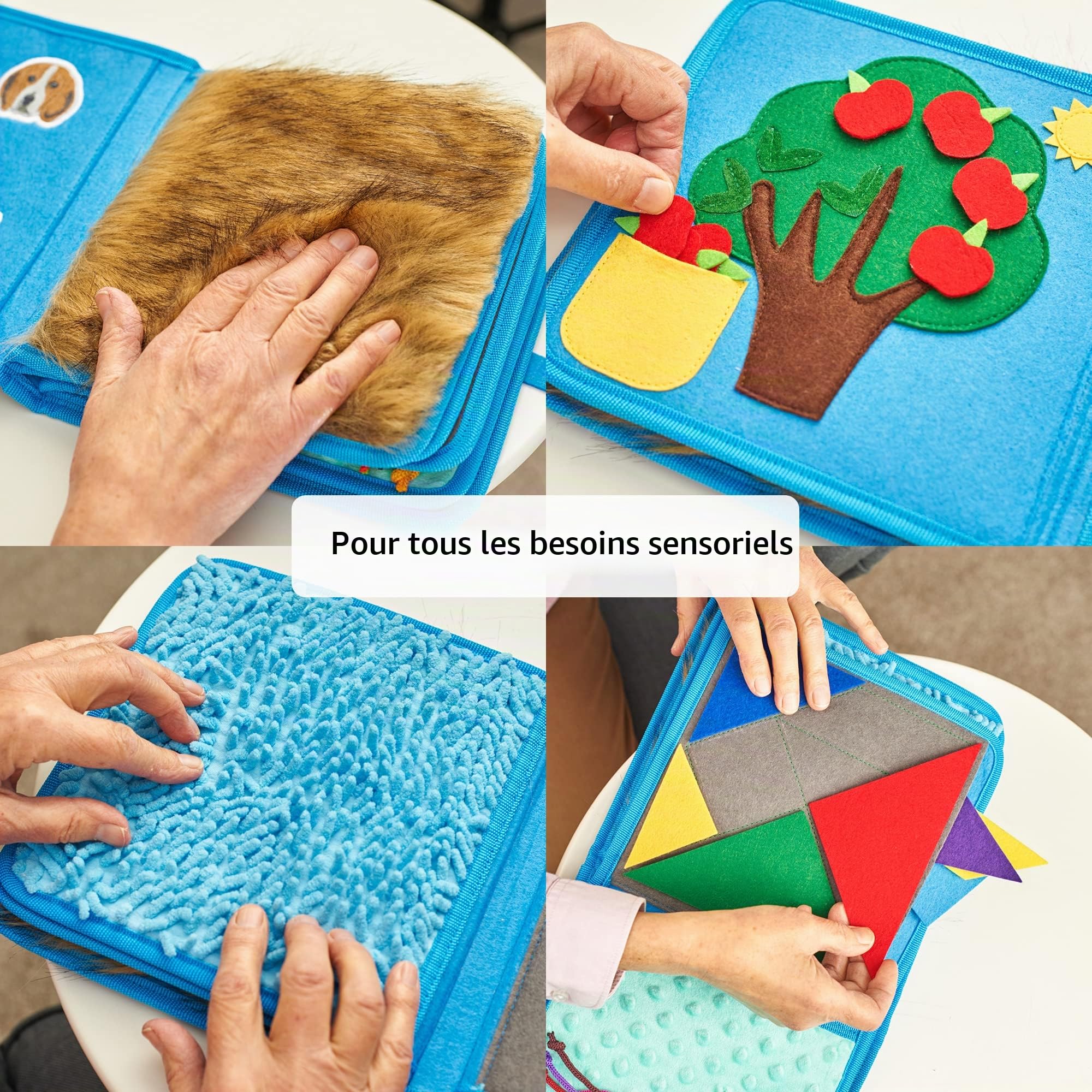 Livre Sensoriel | Couverture Sensorielle Démence | Activités Calmantes pour Personnes Agées | Produits pour Personnes Agées Démentes | Fidget Book | d'Alzheimer, Démence, Syndrome d'Asperger (Blue)