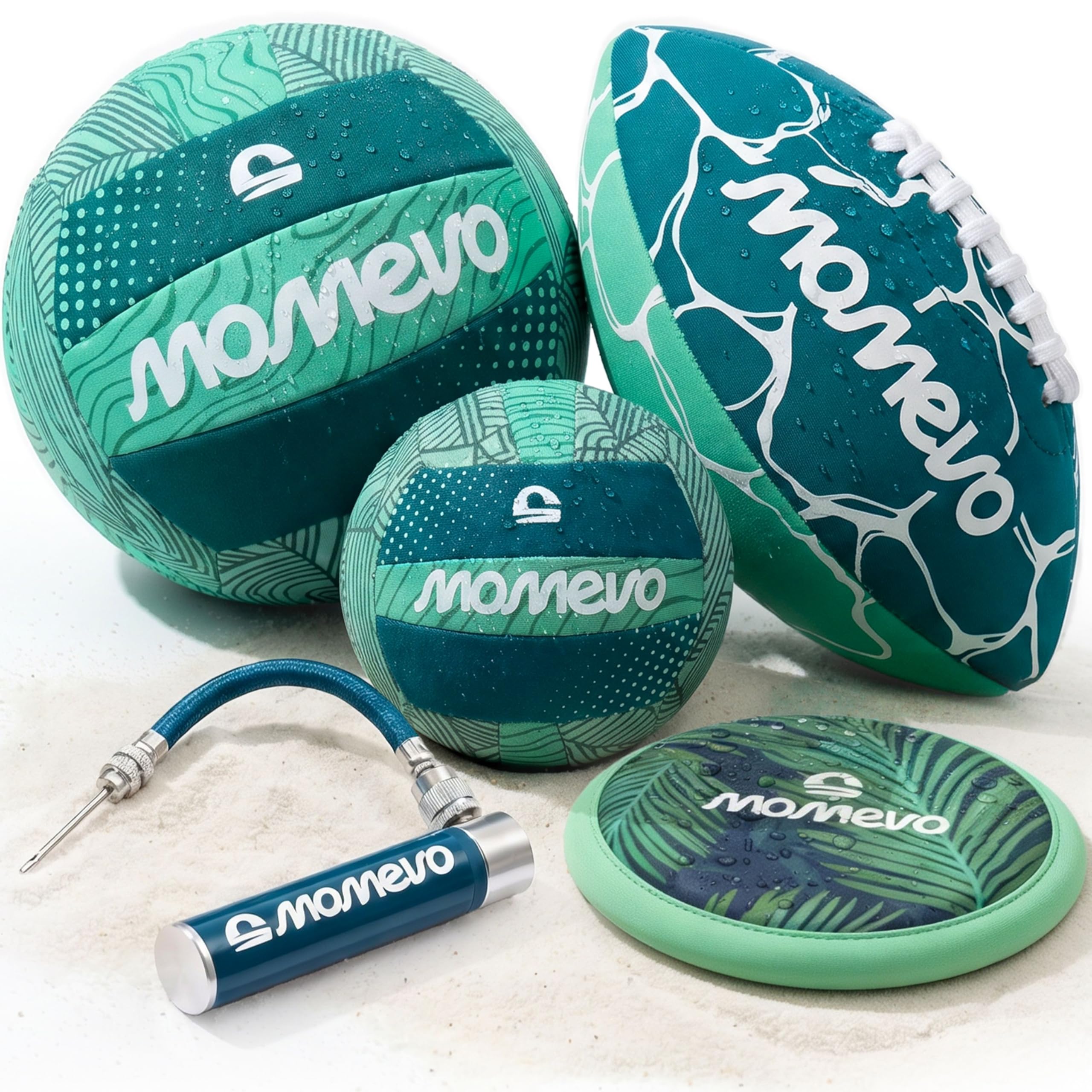 BeachBuddy Set Juguetes Agua Neopreno, 5 Piezas | Con 3 pelotas de agua, frisbee y bomba, suave y ligero para playa, piscina y jardín