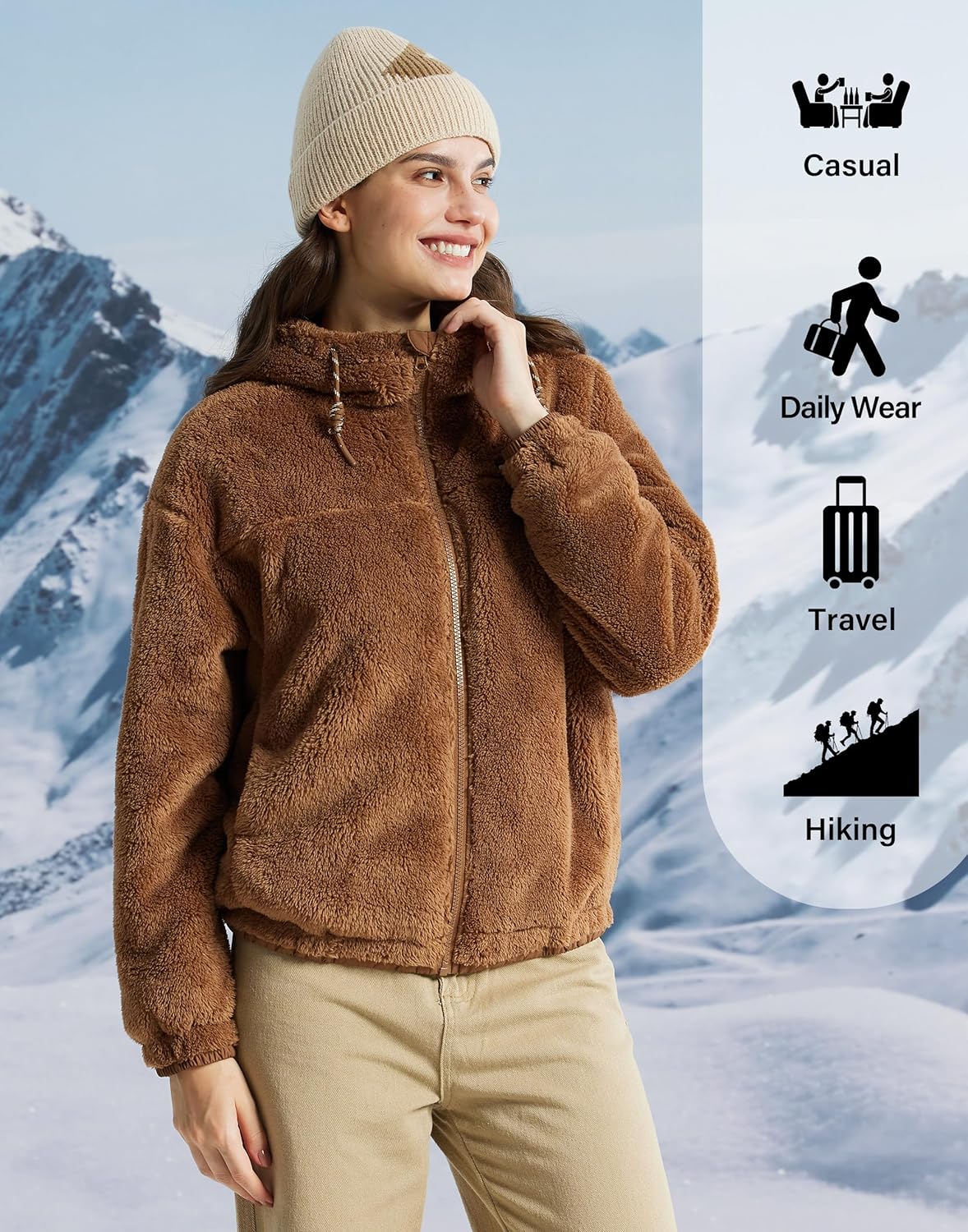 Pioneer Camp Women's Fuzzy Fleece Jacket Lightweight Full Zip Up Sherpa Jacket with Hood Warm Soft Fall Winter Coat Hoodie - Image 6