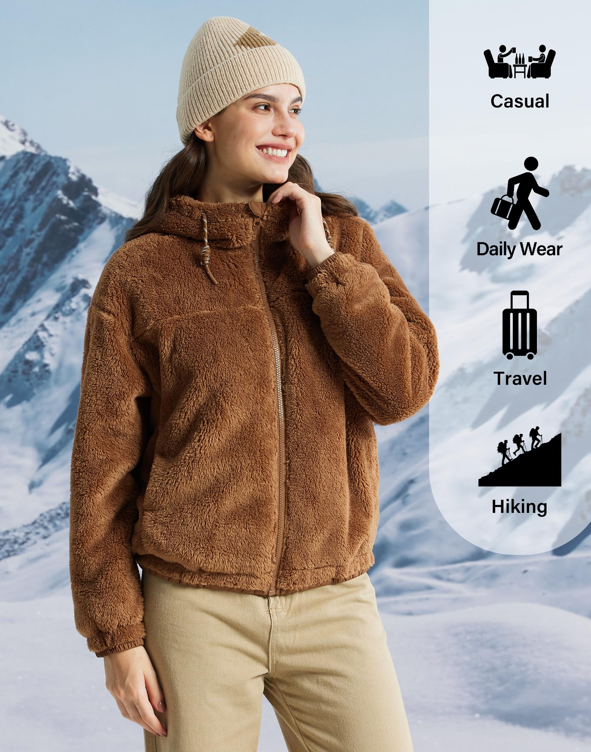 Veste polaire femme à capuche légère sweat windproof et chaude transition avec poches, doudoune polaire douce et confortable avec fermeture éclair complète pour running, randonnée et loisirs