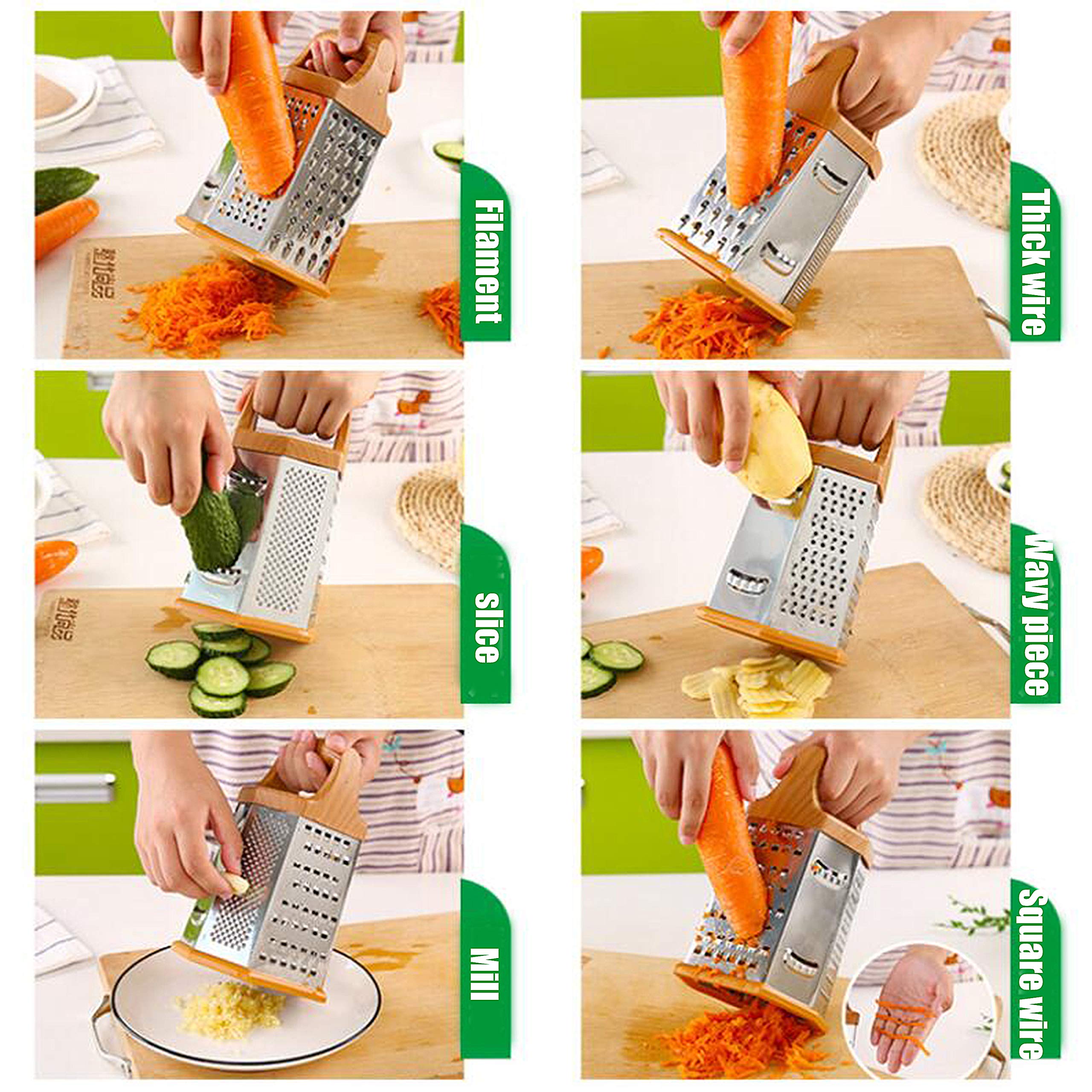 YAVO-EU Cheese Grater Slicer 6-Sided Stainless Steel Grater With Coarse, Fine, Slicing, Suitable For Ginger, Lemon, Butter, Vegetables, Nutmeg 2