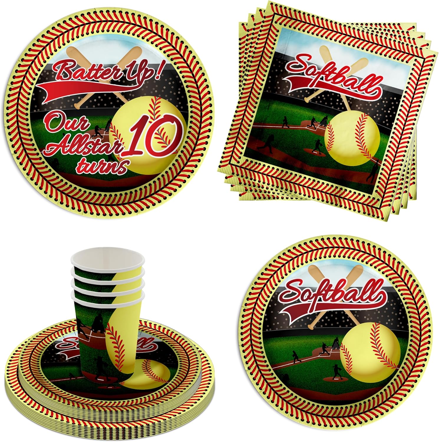 Softball 10th Birthday Party Supplies 64 Piece Tableware