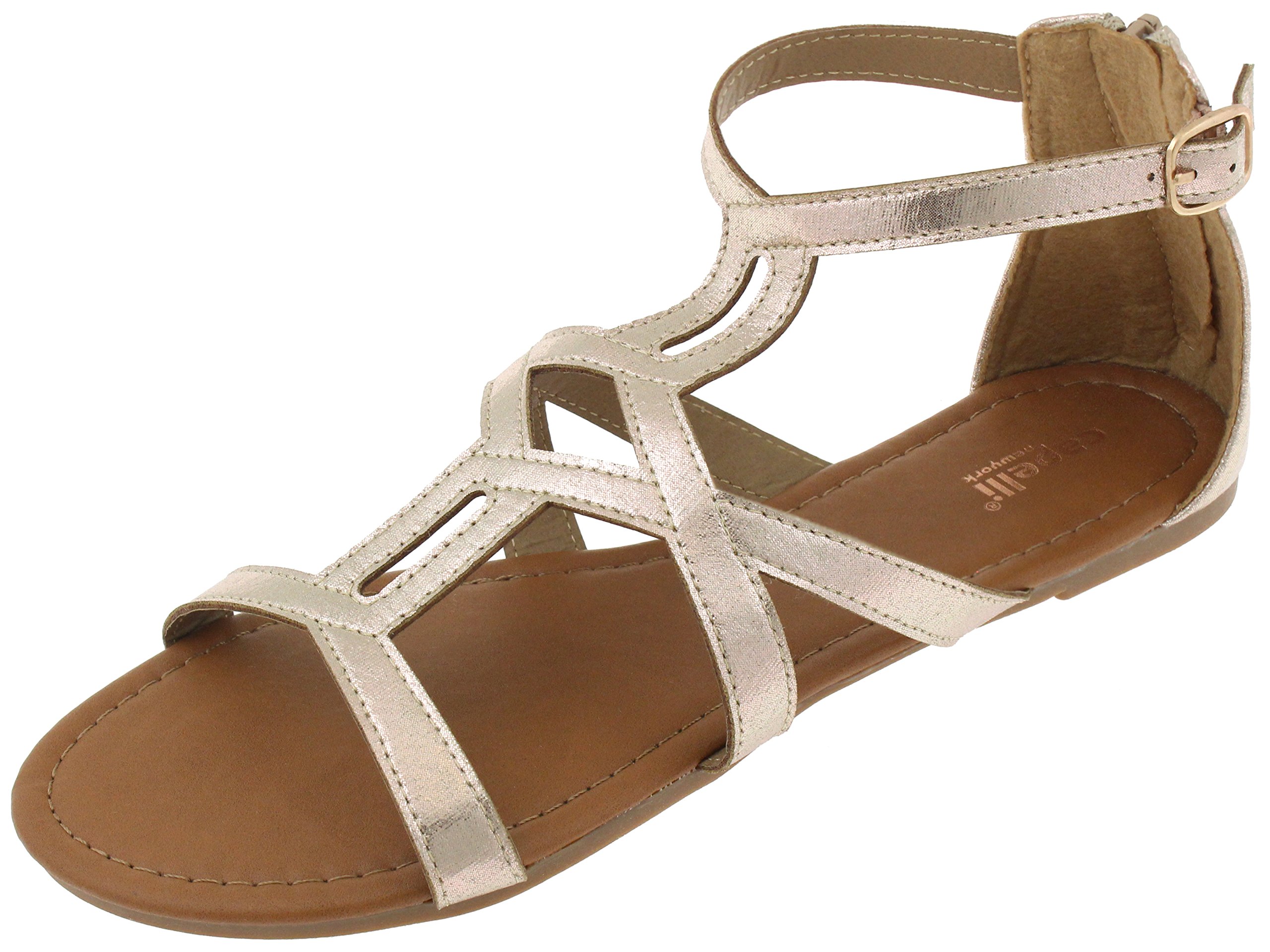 Ladies T-Strap Sandal with Rhinestones and Gem Trim