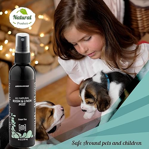 Miniatura 2 de Aromasong Spray natural para habitación y lino, aroma de té verde, para ropa de cama, sábanas, sofás, almohada, ambientador de tela en aerosol para