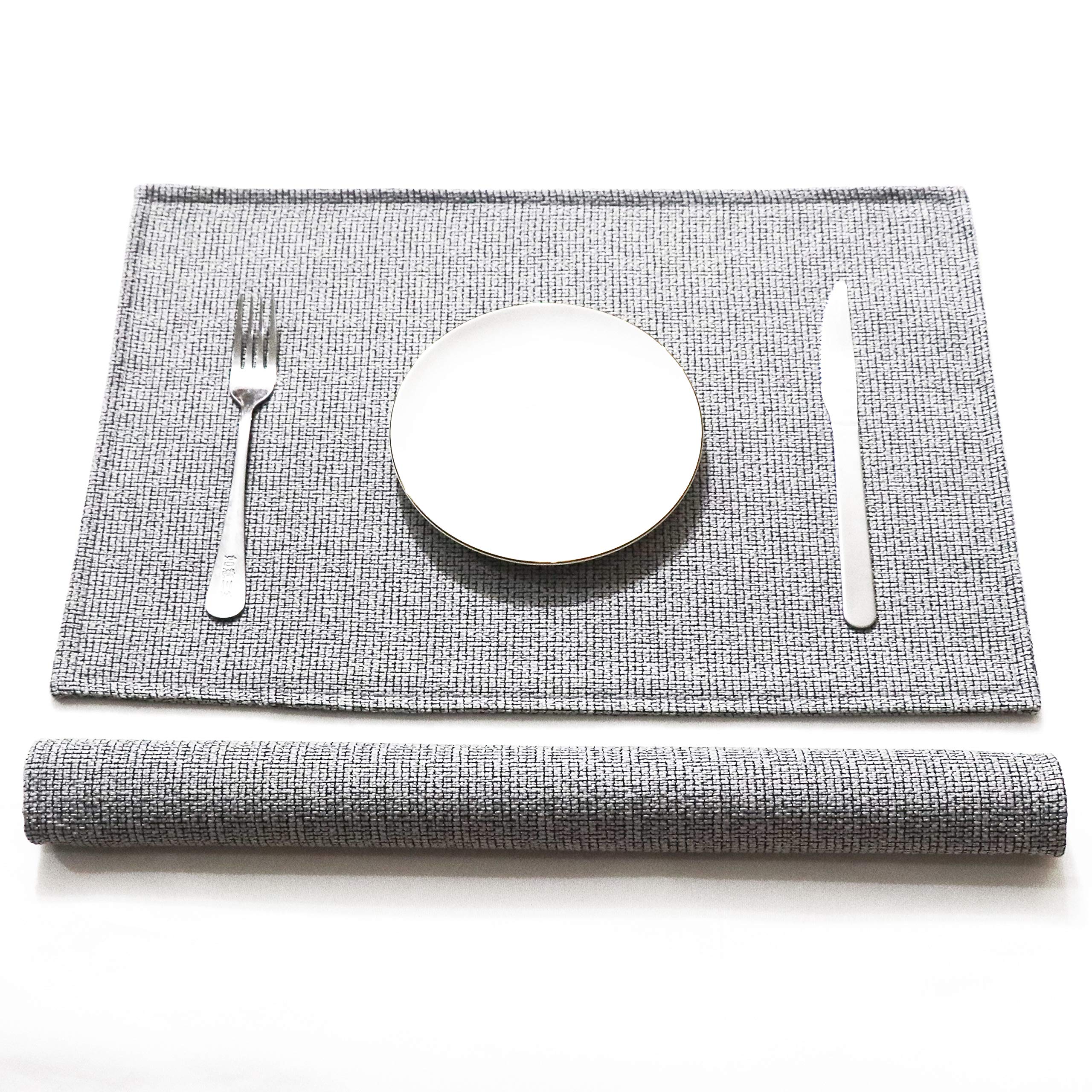 SLOW COW Linen Placemats Heat Resistant Dining Table Place Mats Kitchen Washable Table Mats Set of 2, Grey Mixed Off White
