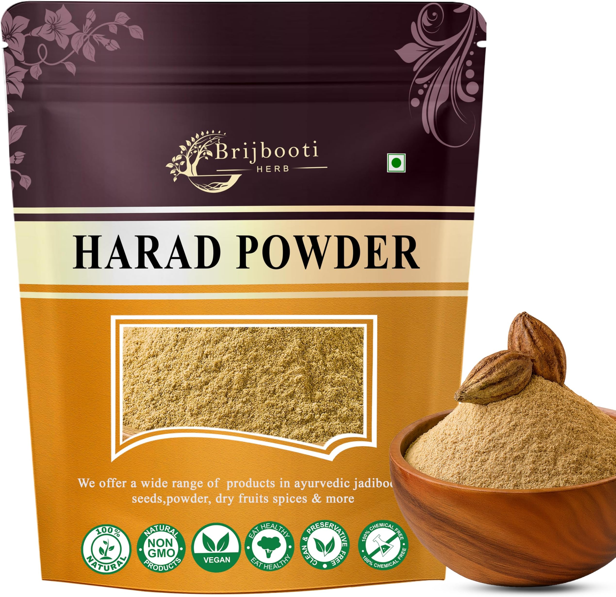 Brijbooti Harad Powder - Haritaki Powder (200 Gr) Terminalia chebula |