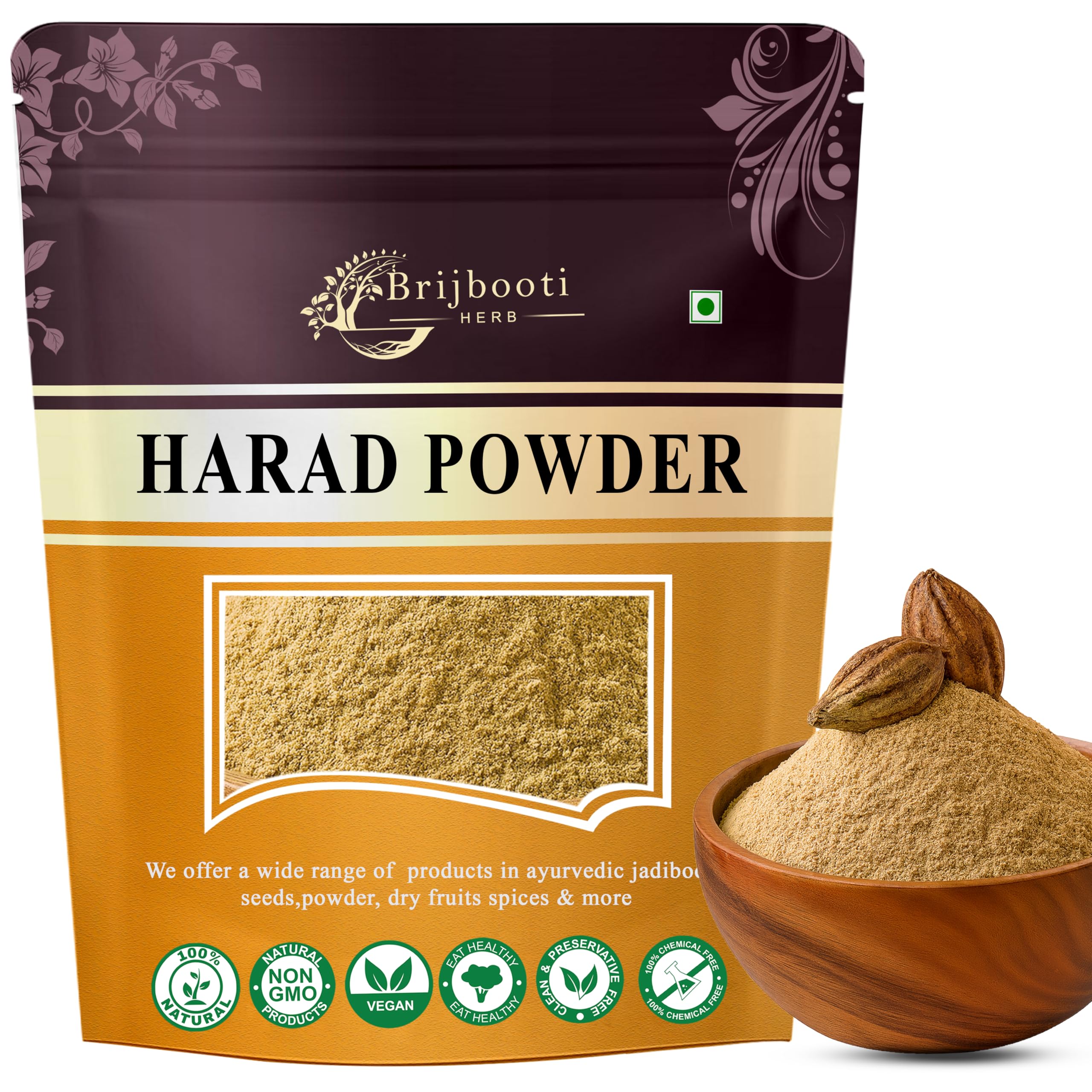 Brijbooti Organic Harad Powder (350g) | Haritaki Powder for Digestion, Detox & Skin | Reduces Dark Circles | Kadukkai | Karakkaya | Terminalia Chebula