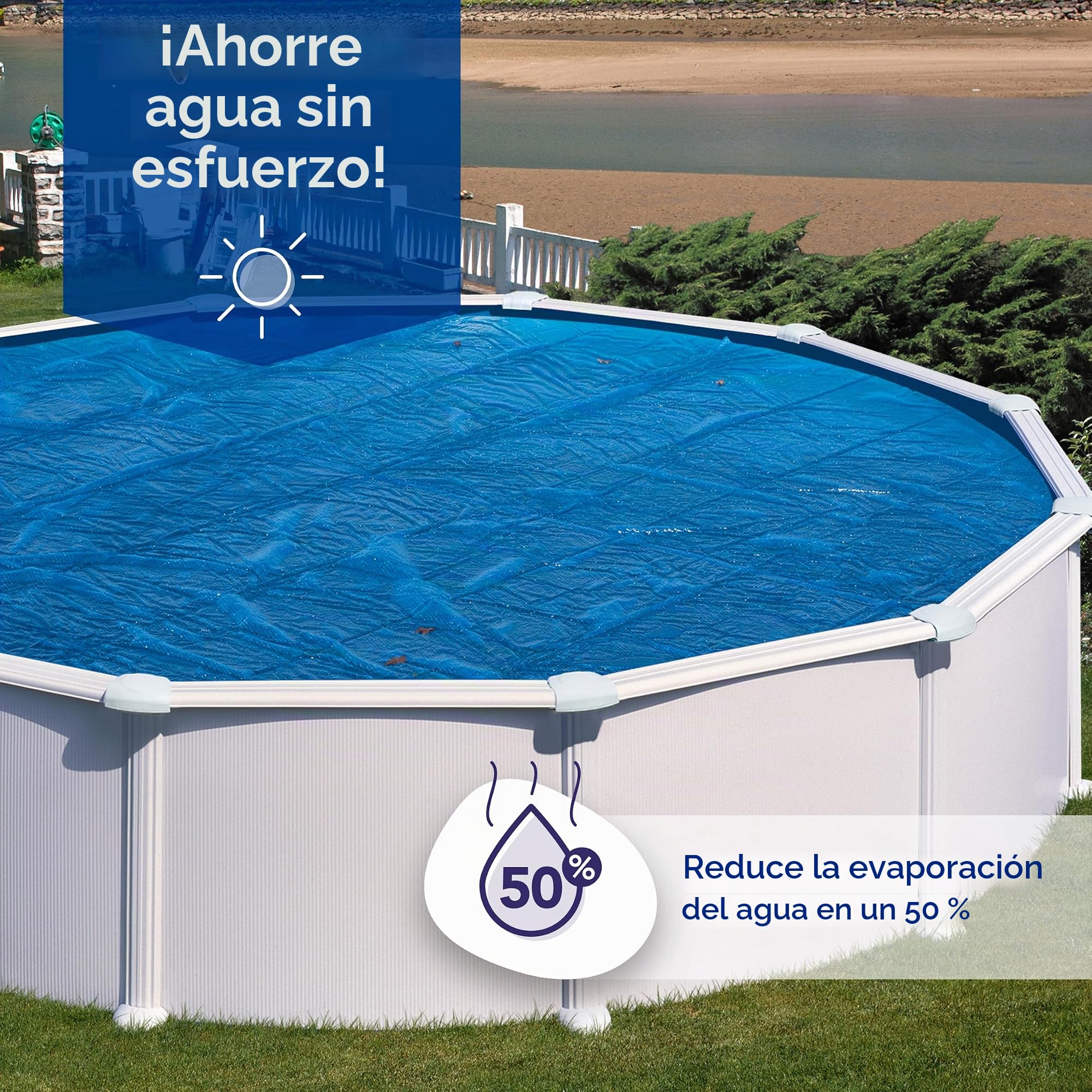 Gre 773324 - Cobertor de Verano para Piscina Ovalada de 615x375cms, Color Azul