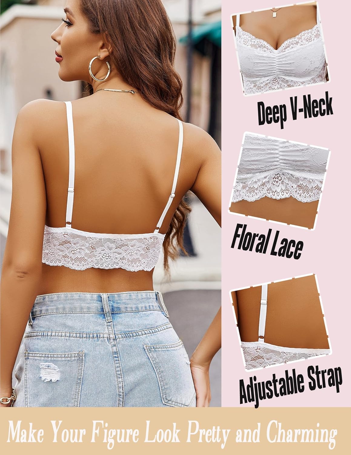 Avidlove Lace Bralette for Women V Neck Cami Tank Y2k Camisoles Adjustable Spaghetti Strap Crop Top - Image 2