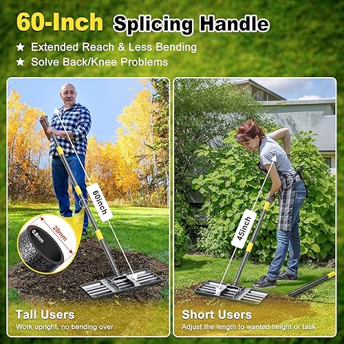 Miniatura 3 de Rastrillo de nivelación de césped, rastrillo de nivelación de césped grande de 30 x 10 pulgadas con mango ajustable de 5 pies para nivelación de